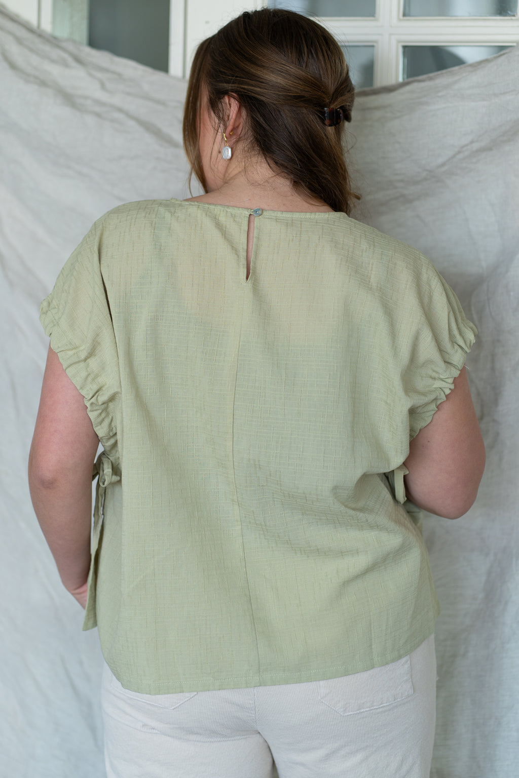 'Palmer' Drawstring Short Sleeve Top in Sage