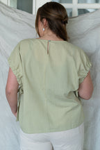 'Palmer' Drawstring Short Sleeve Top in Sage