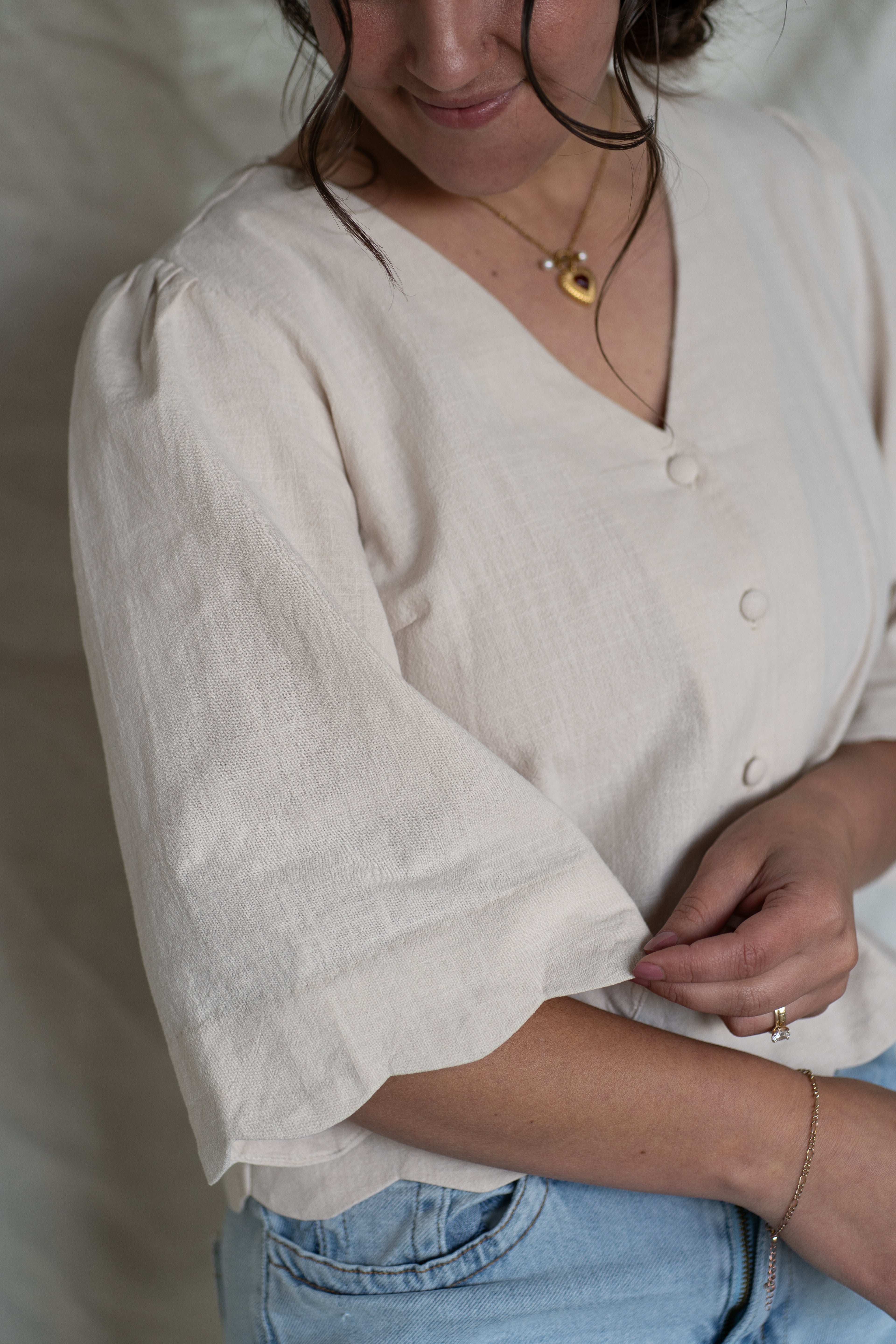 'Oliver' 100% Cotton Top in Oat