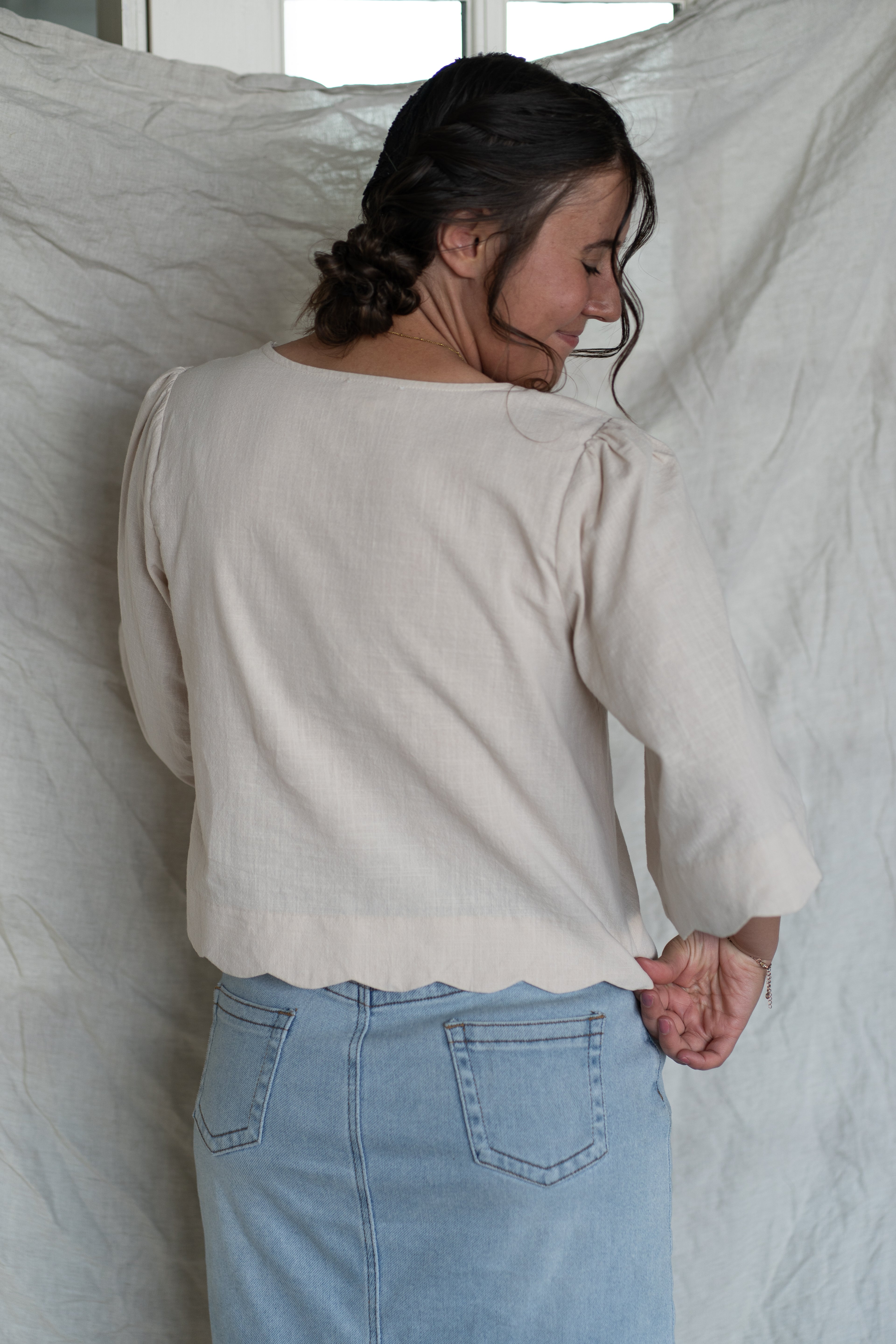 'Oliver' 100% Cotton Top in Oat