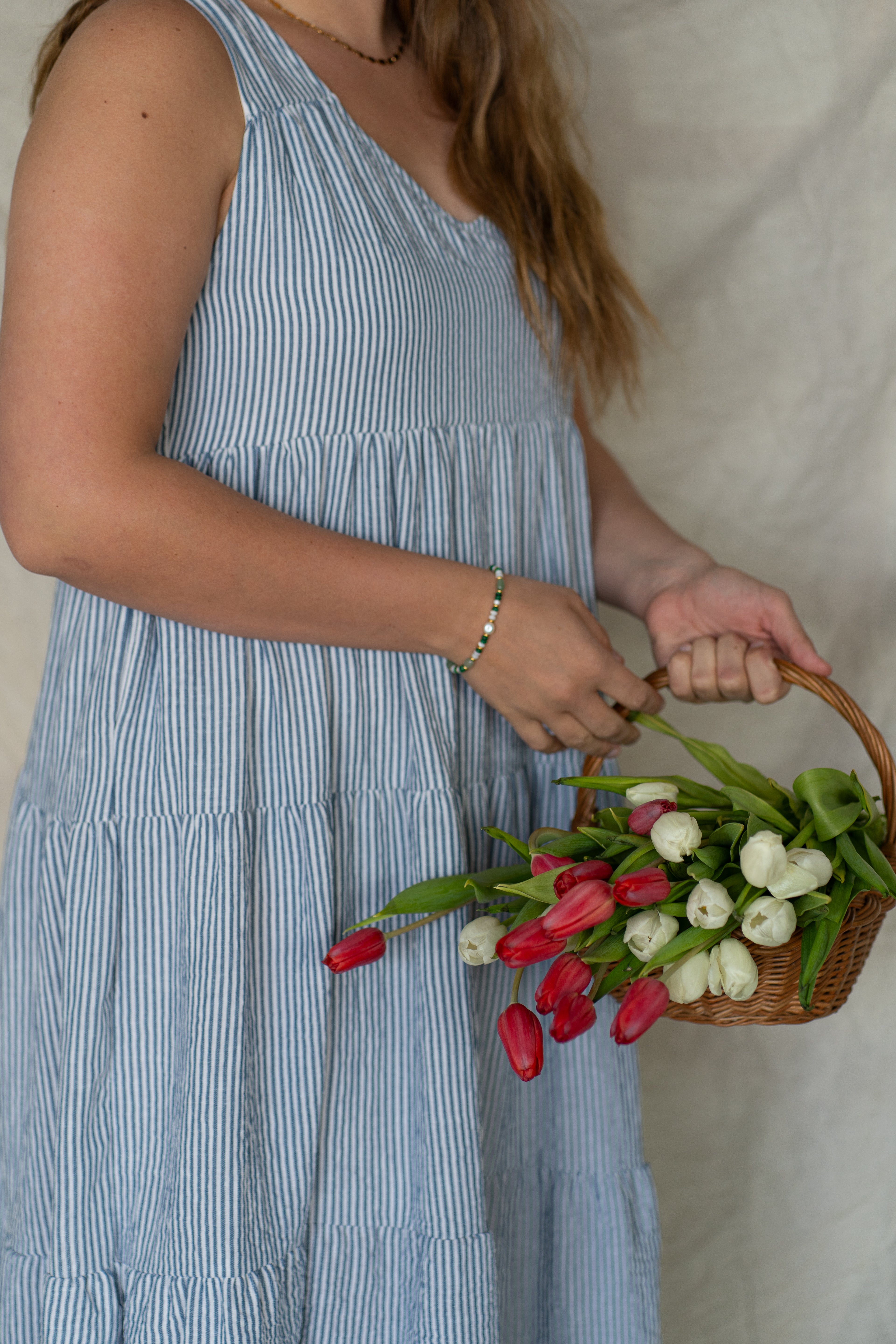 'Wynn' Stripe Midi Dress in Blue/Cream