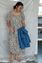 'Mia' Floral Midi Dress in Pale Olive