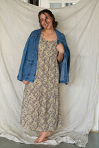 'Mia' Floral Midi Dress in Pale Olive