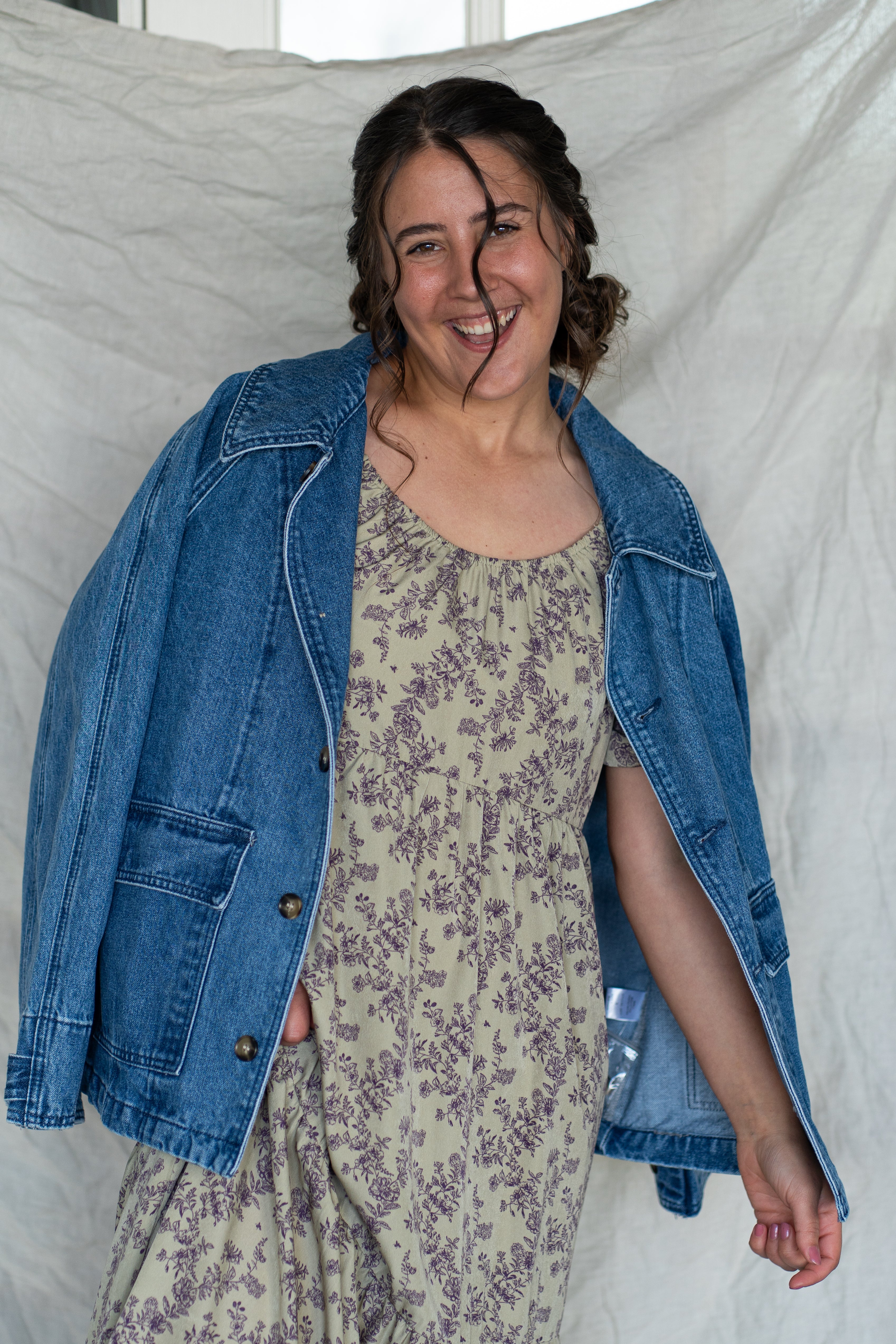 'Mia' Floral Midi Dress in Pale Olive