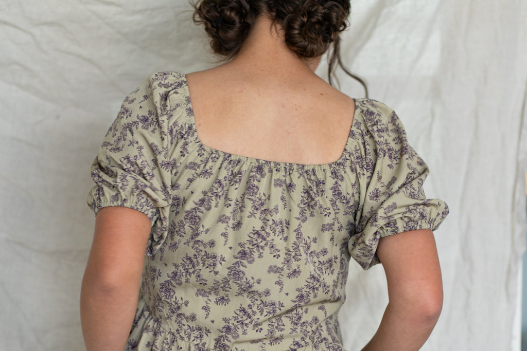 'Mia' Floral Midi Dress in Pale Olive