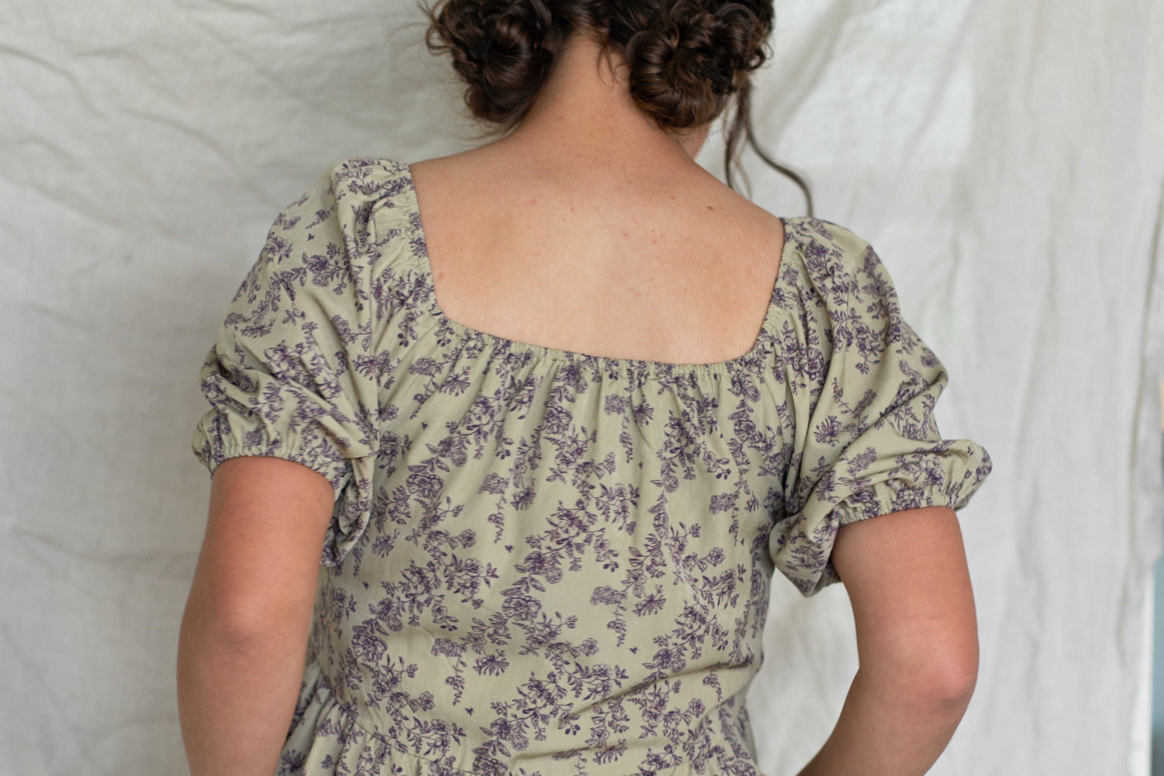 'Mia' Floral Midi Dress in Pale Olive