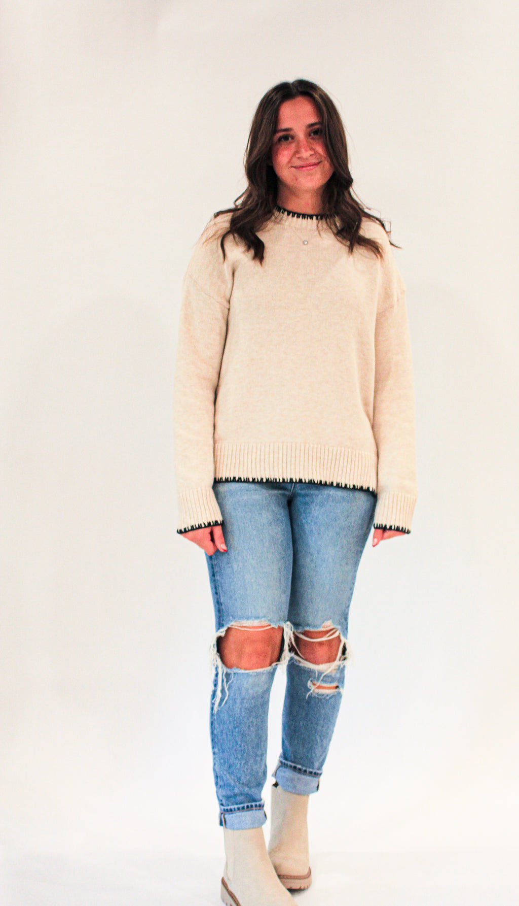 'Bella' Knit Sweater Top in Cream