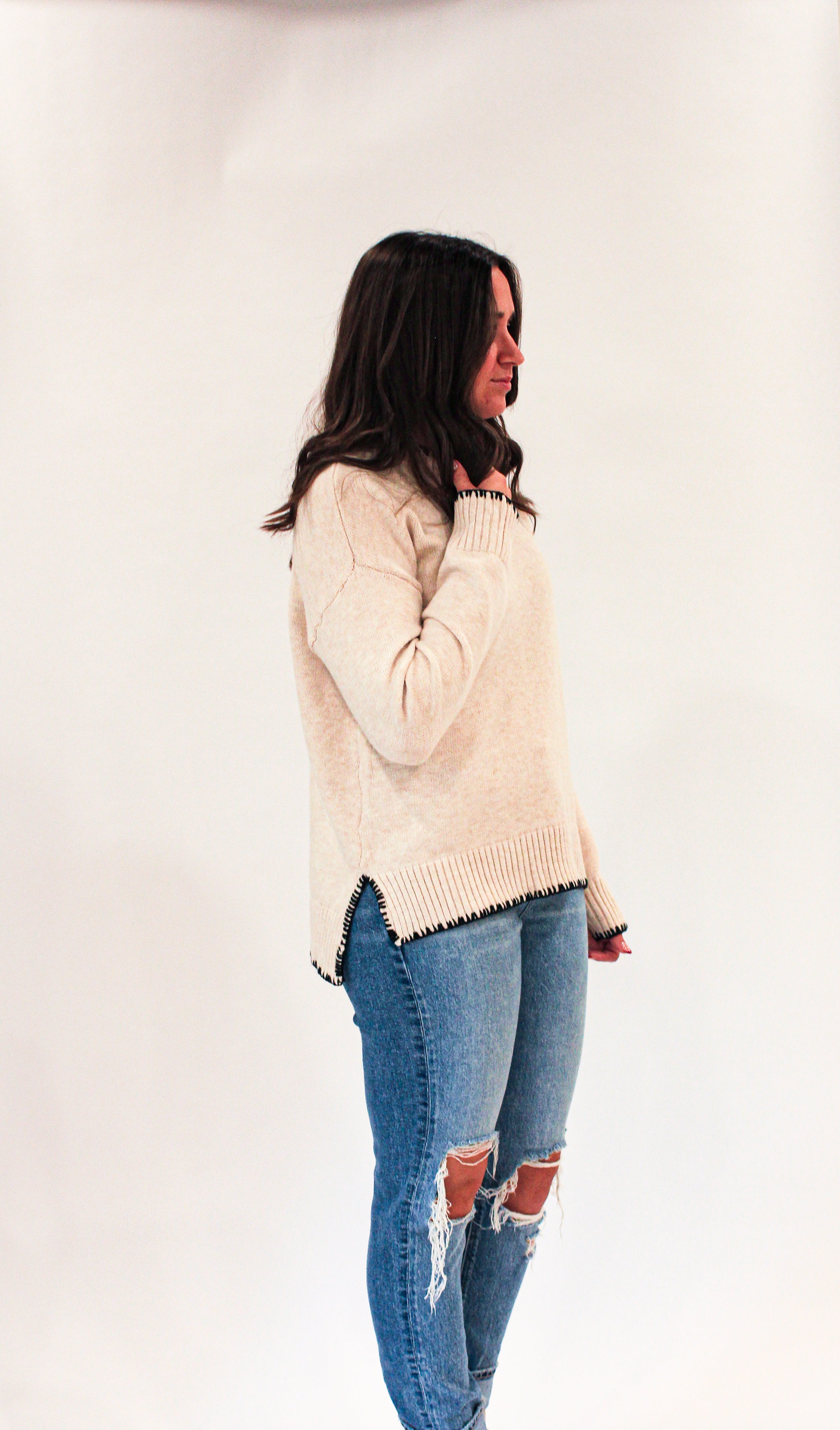 'Bella' Knit Sweater Top in Cream