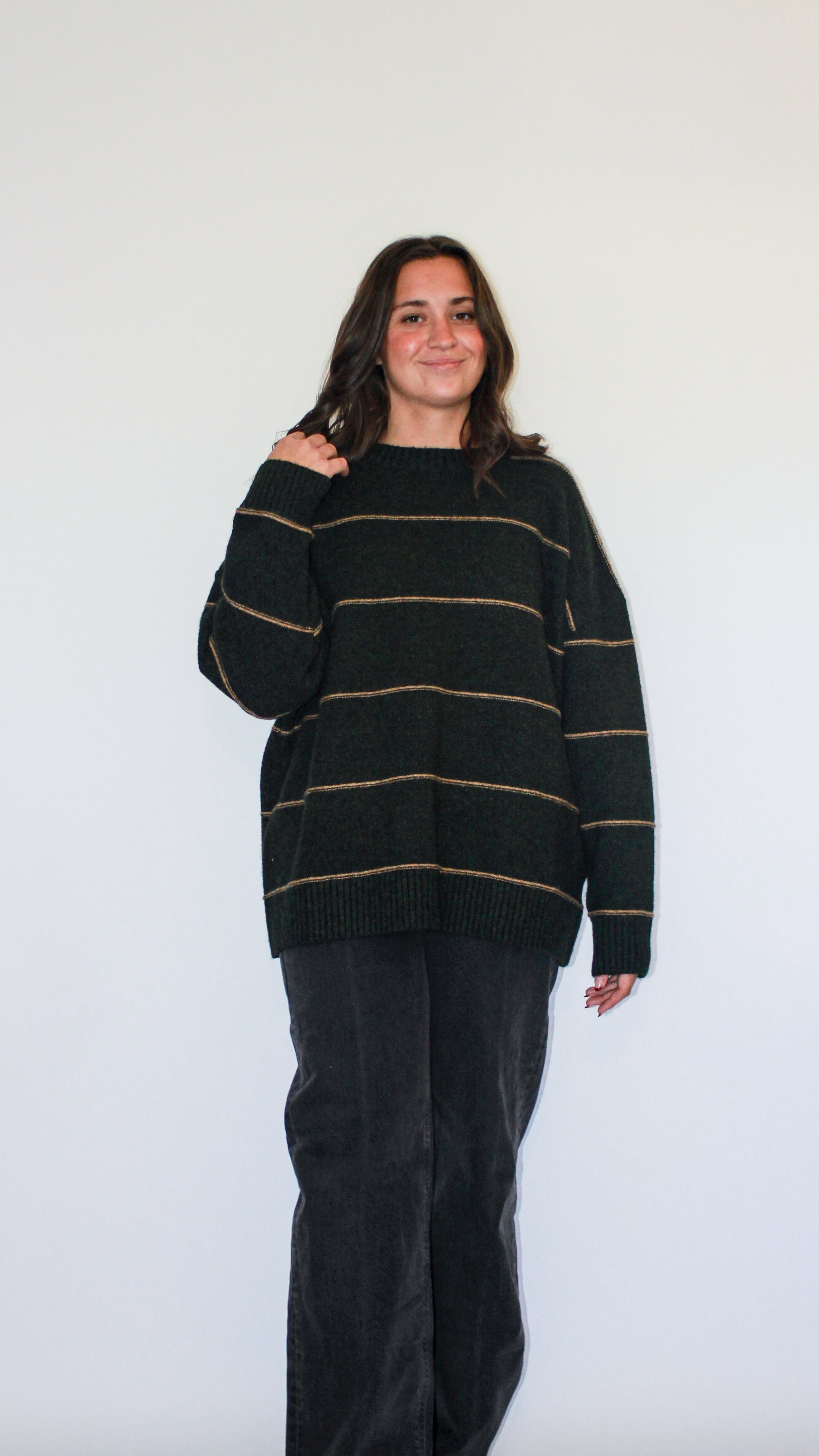 'Riley' Drop Sholder Sweater in Dark Olive