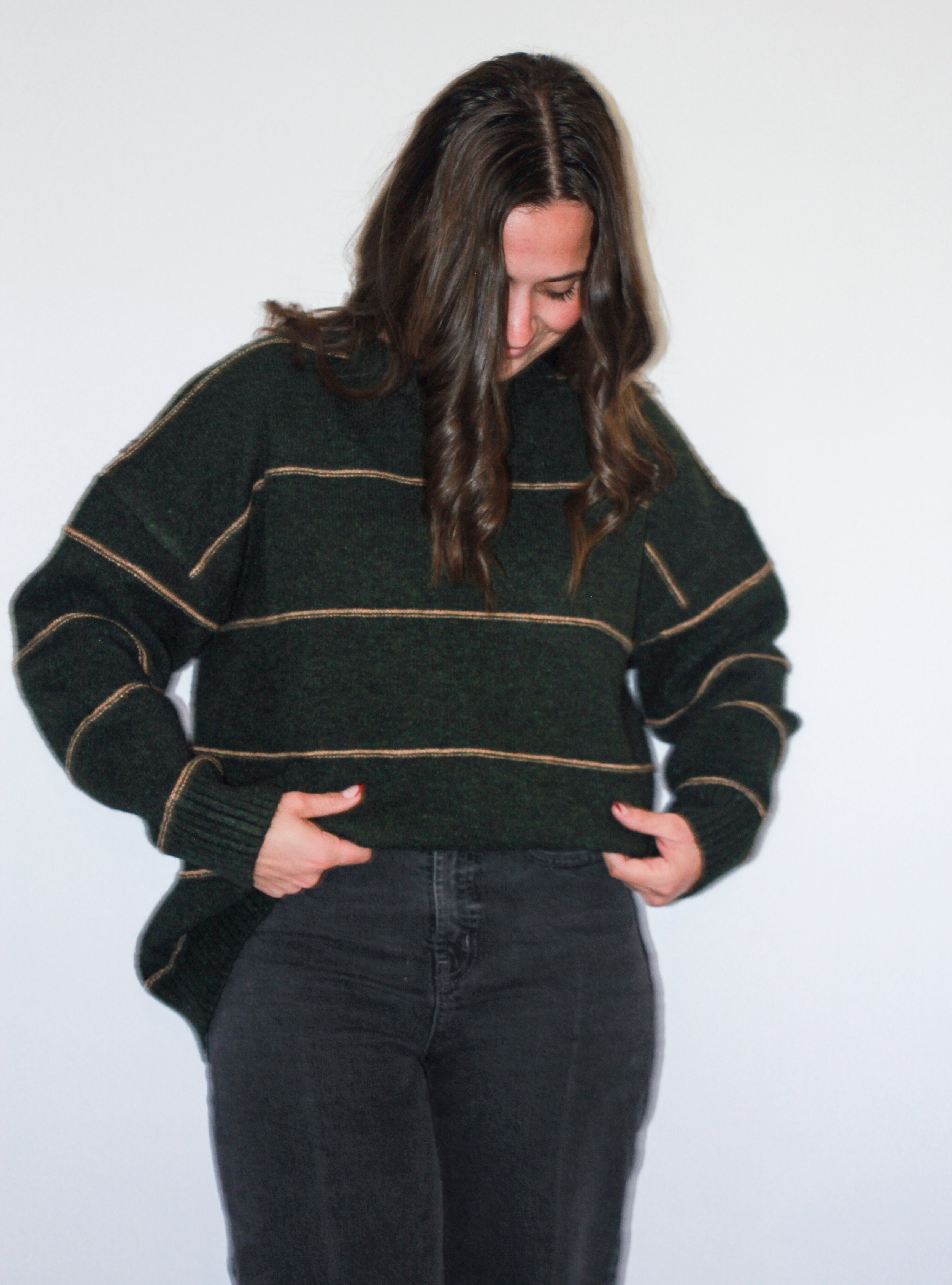 'Riley' Drop Sholder Sweater in Dark Olive