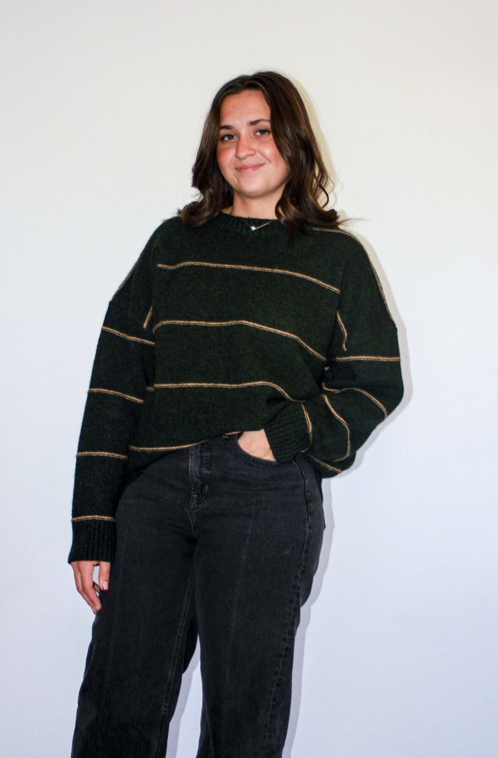 'Riley' Drop Sholder Sweater in Dark Olive