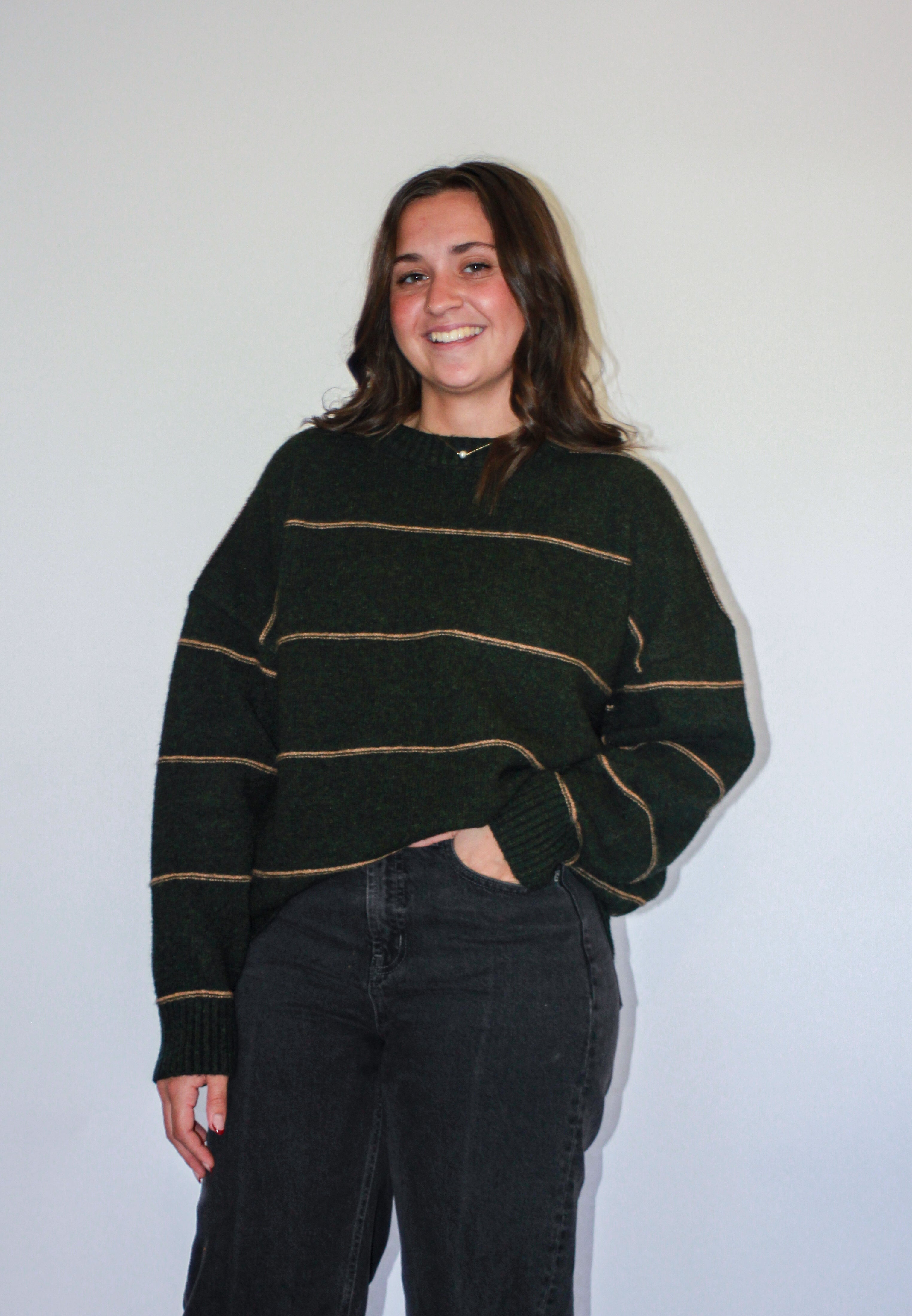 'Riley' Drop Sholder Sweater in Dark Olive