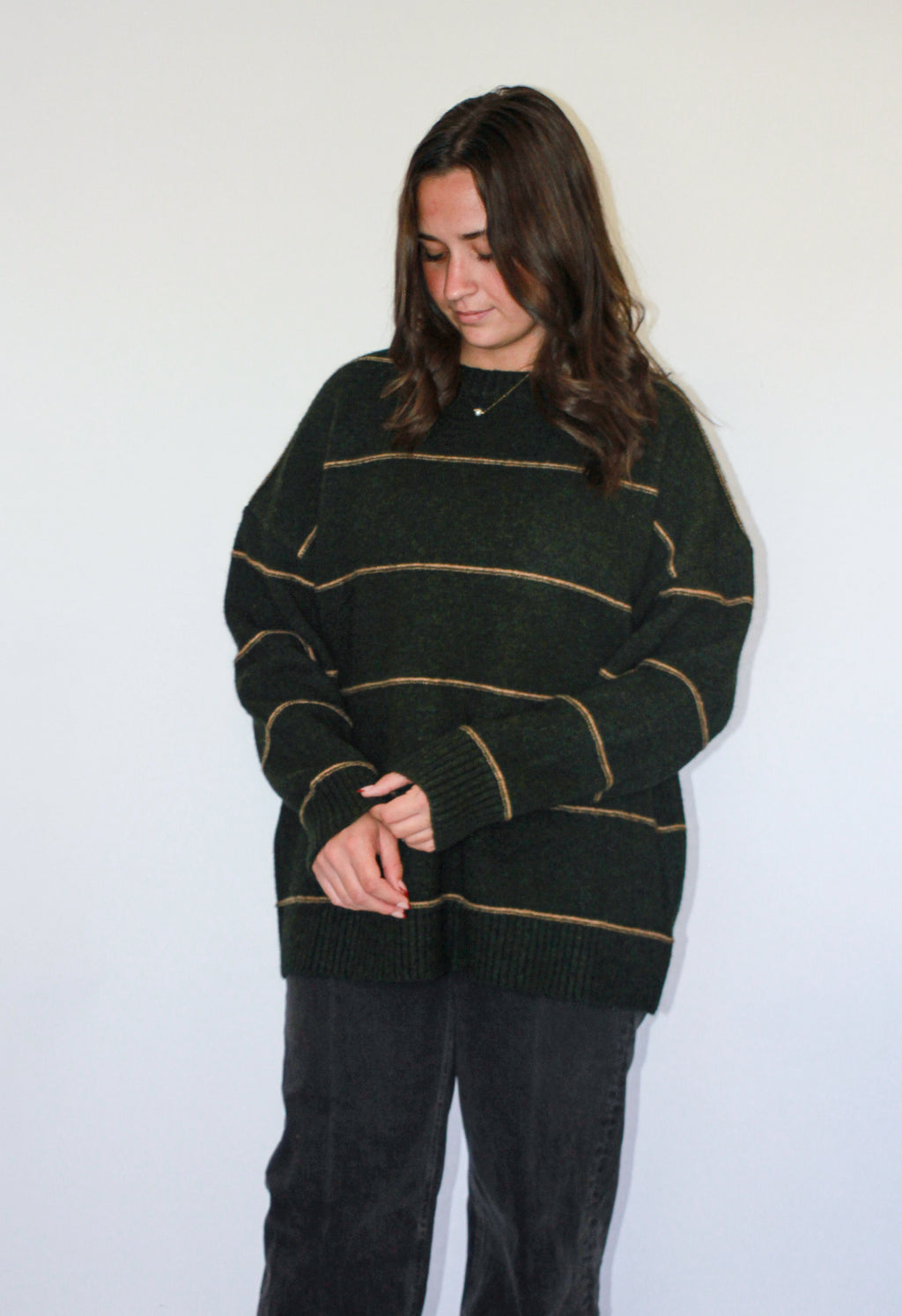 'Riley' Drop Sholder Sweater in Dark Olive