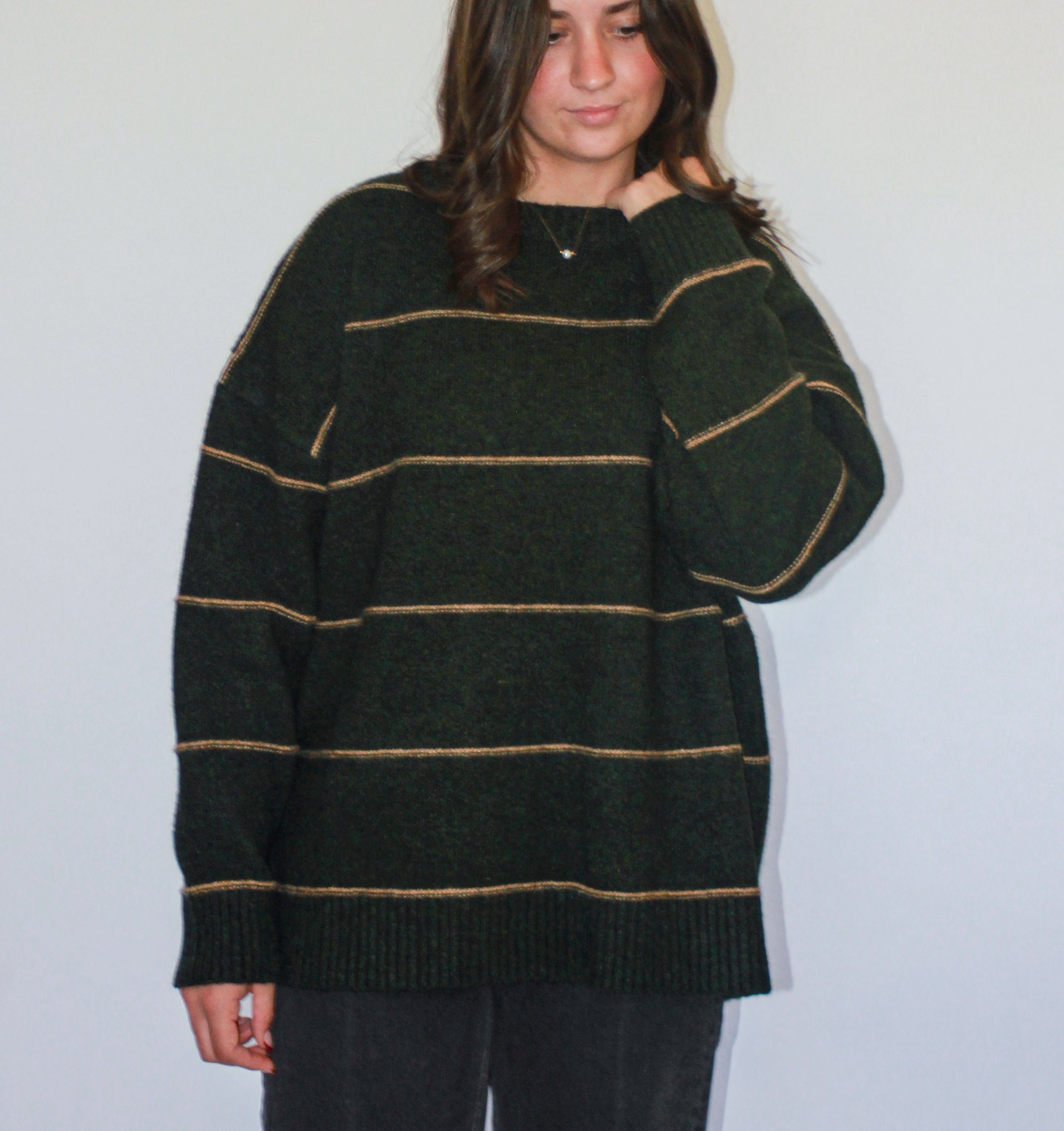 'Riley' Drop Sholder Sweater in Dark Olive