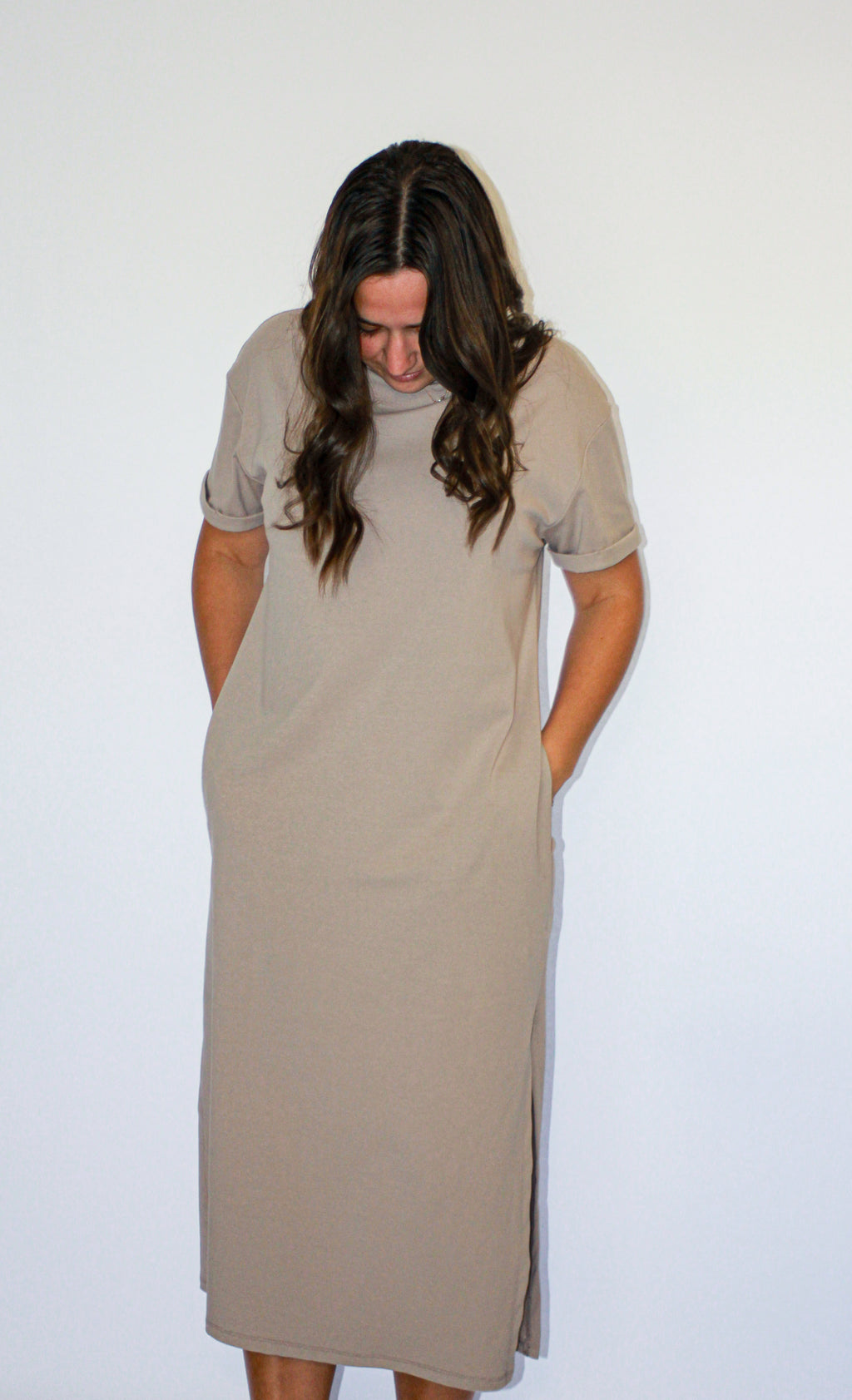 'Jaya' Tee-Shirt Midi Dress in Stone FINAL SALE