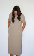 'Jaya' Tee-Shirt Midi Dress in Stone FINAL SALE