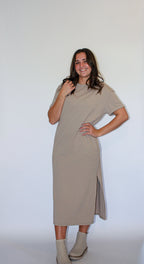 'Jaya' Tee-Shirt Midi Dress in Stone FINAL SALE