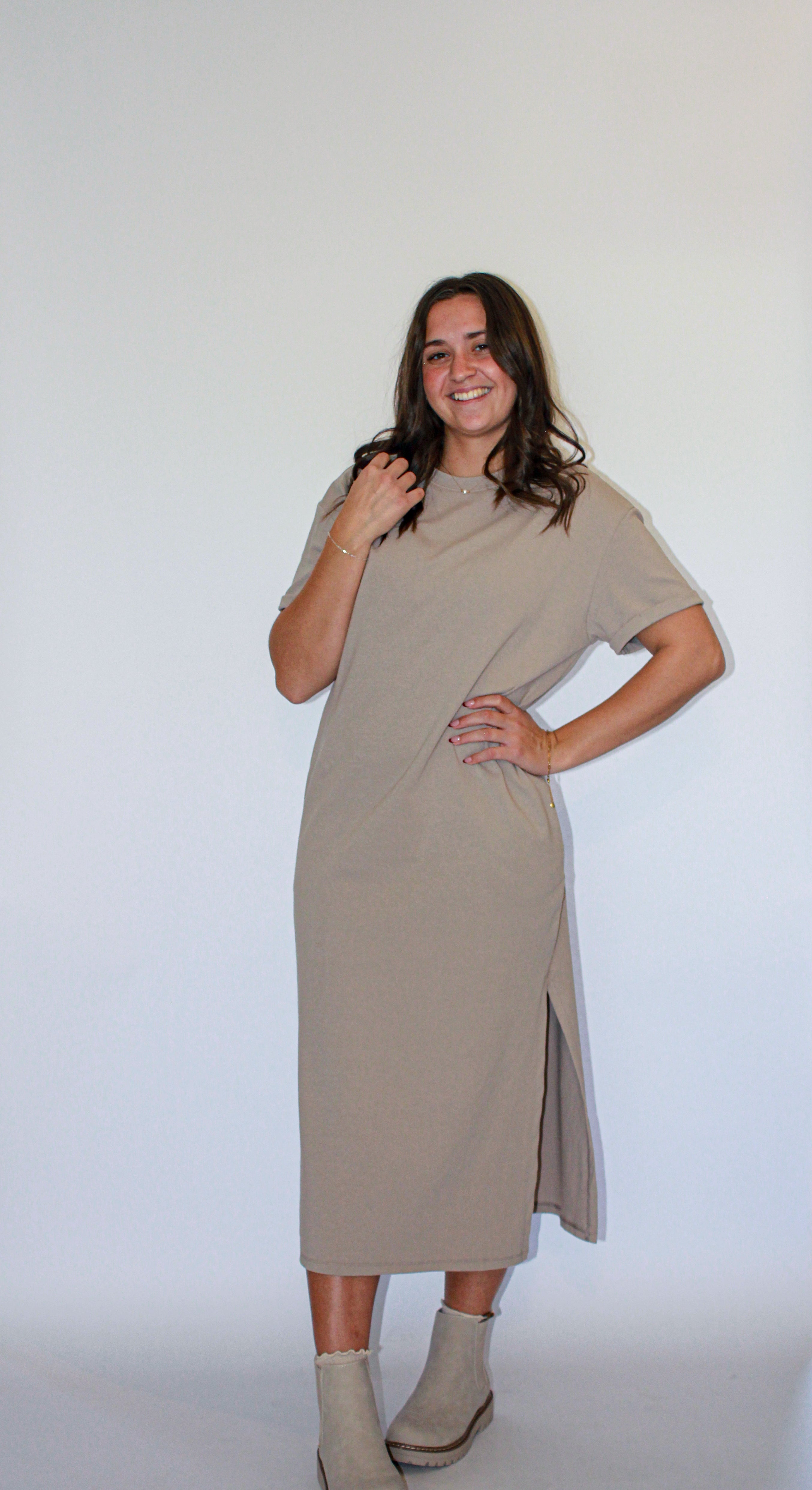 'Jaya' Tee-Shirt Midi Dress in Stone FINAL SALE