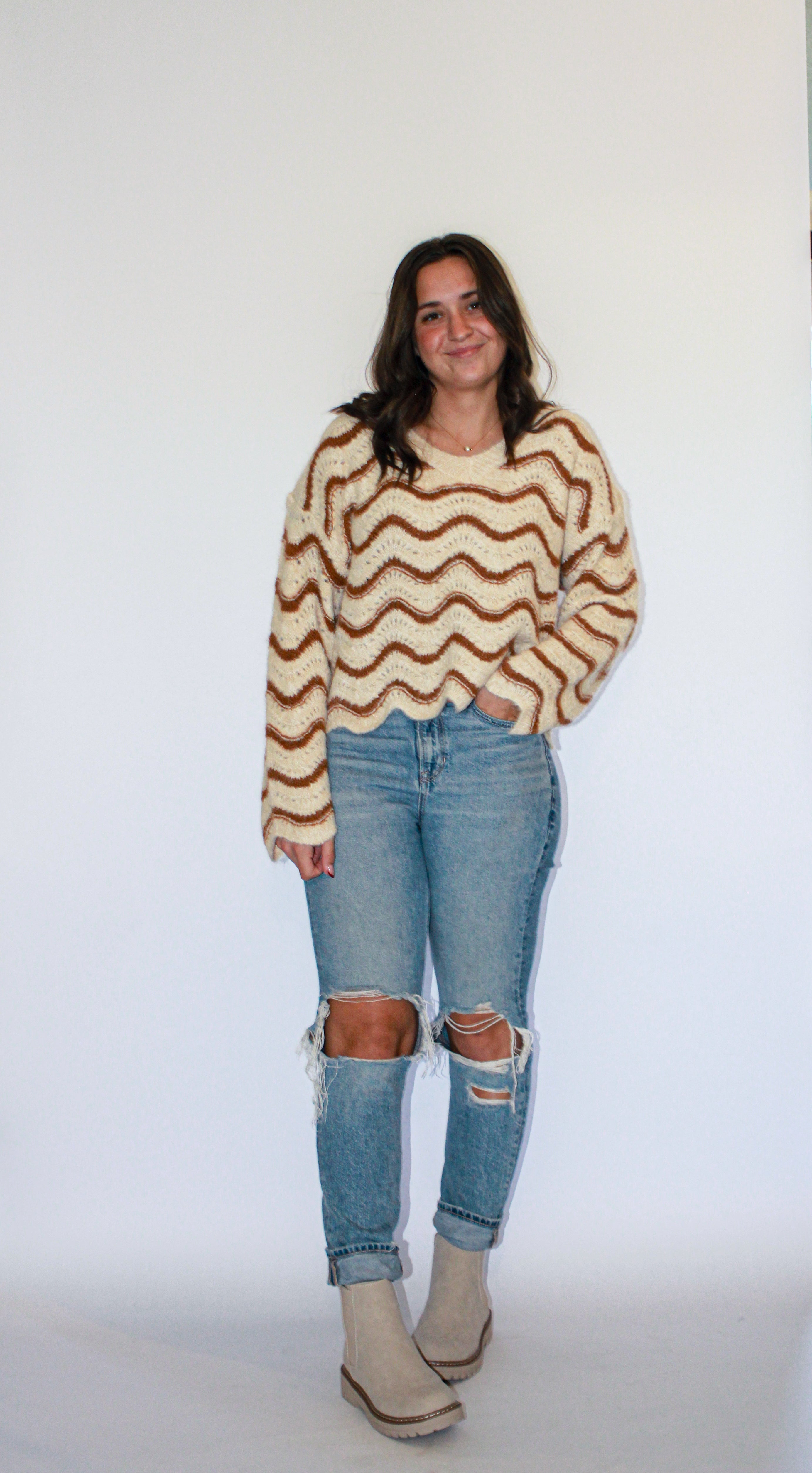 'Port' Crochet Sweater Top in Oatmeal FINAL SALE
