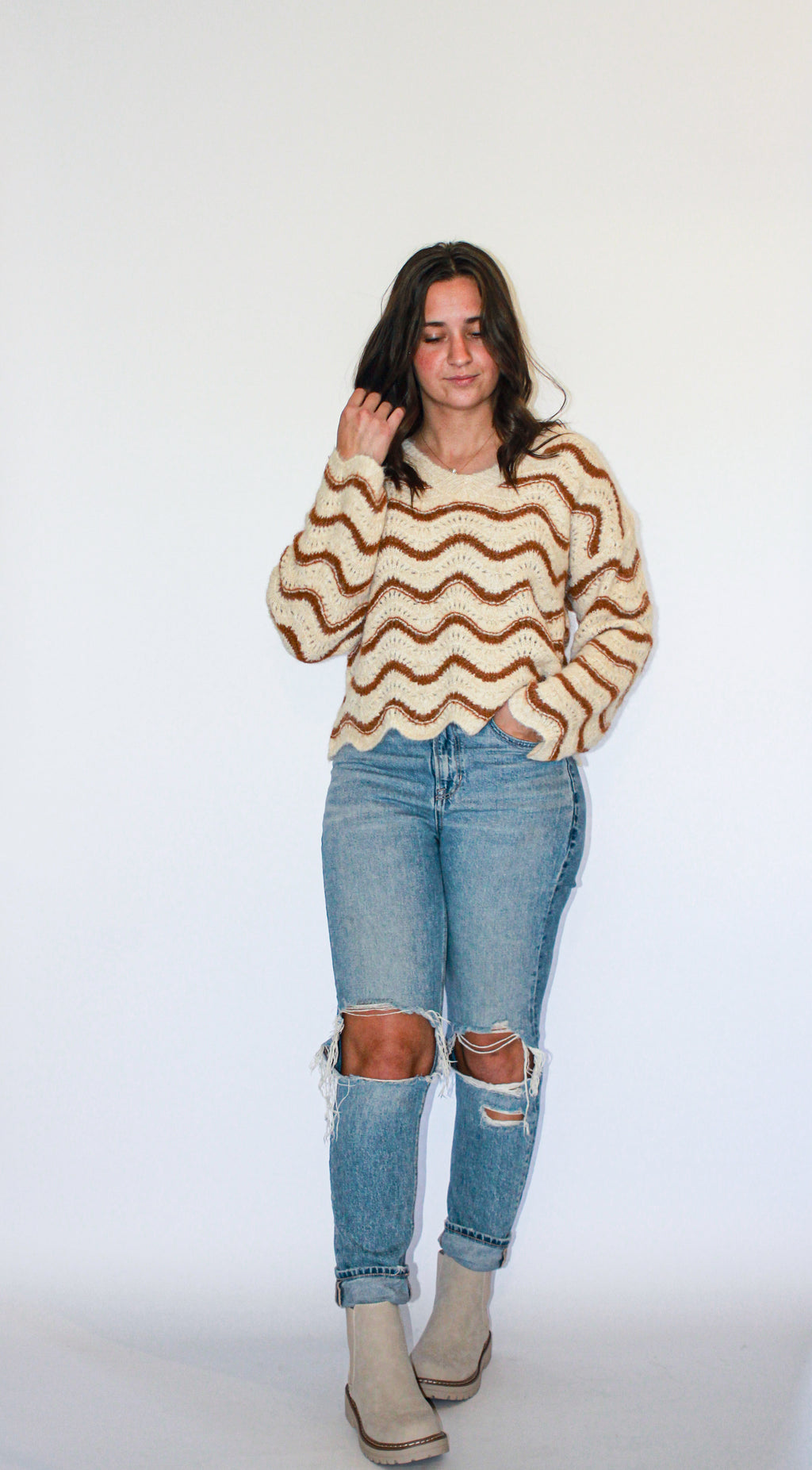 'Port' Crochet Sweater Top in Oatmeal FINAL SALE