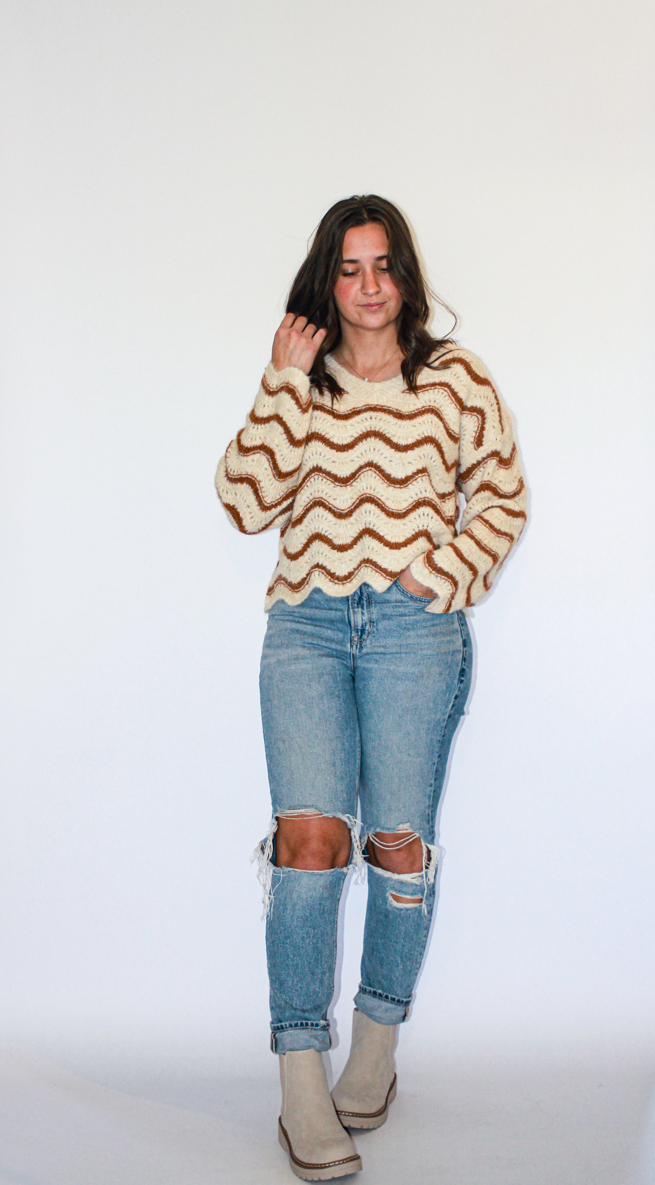 'Port' Crochet Sweater Top in Oatmeal FINAL SALE