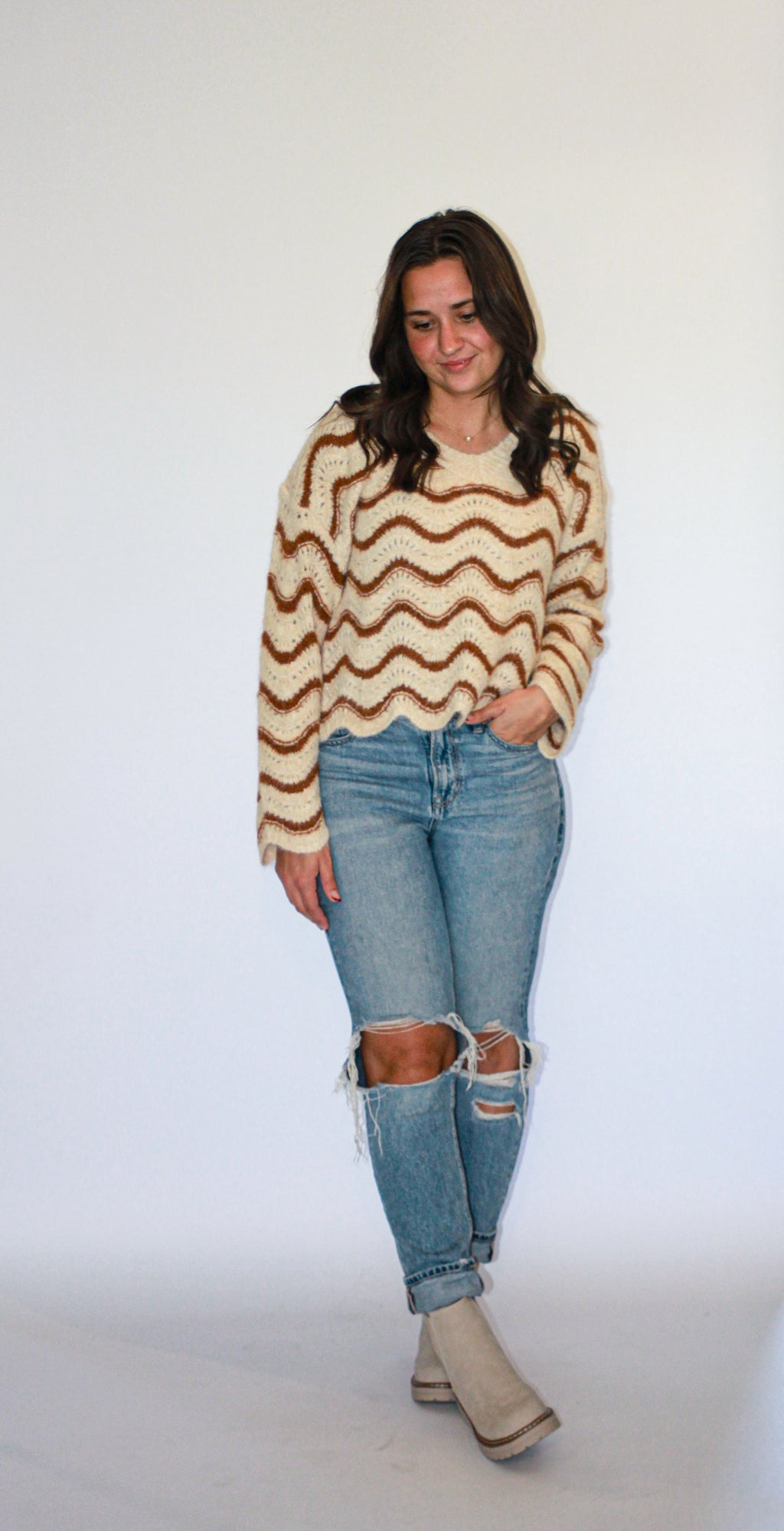 'Port' Crochet Sweater Top in Oatmeal FINAL SALE