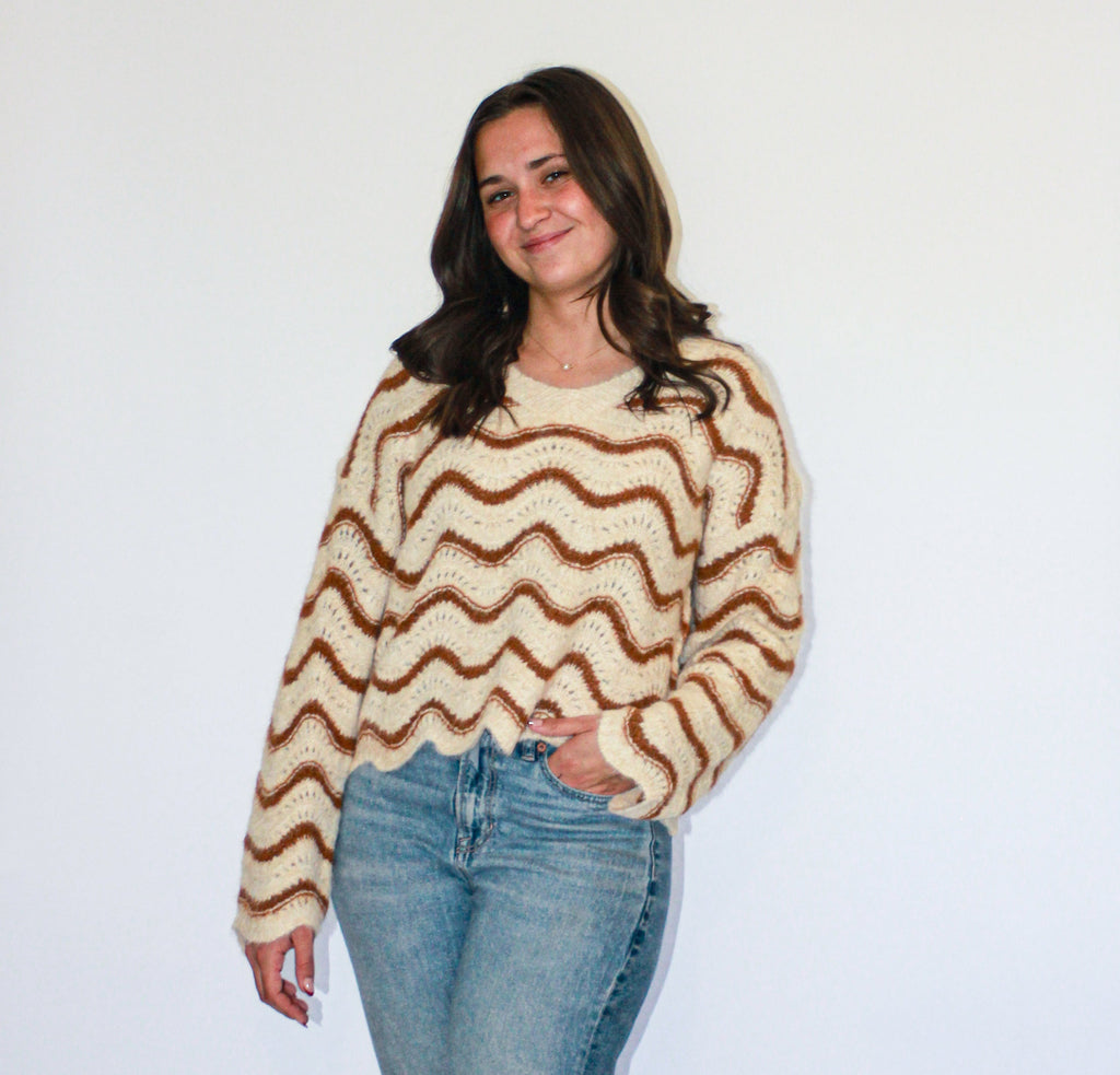 'Port' Crochet Sweater Top in Oatmeal FINAL SALE