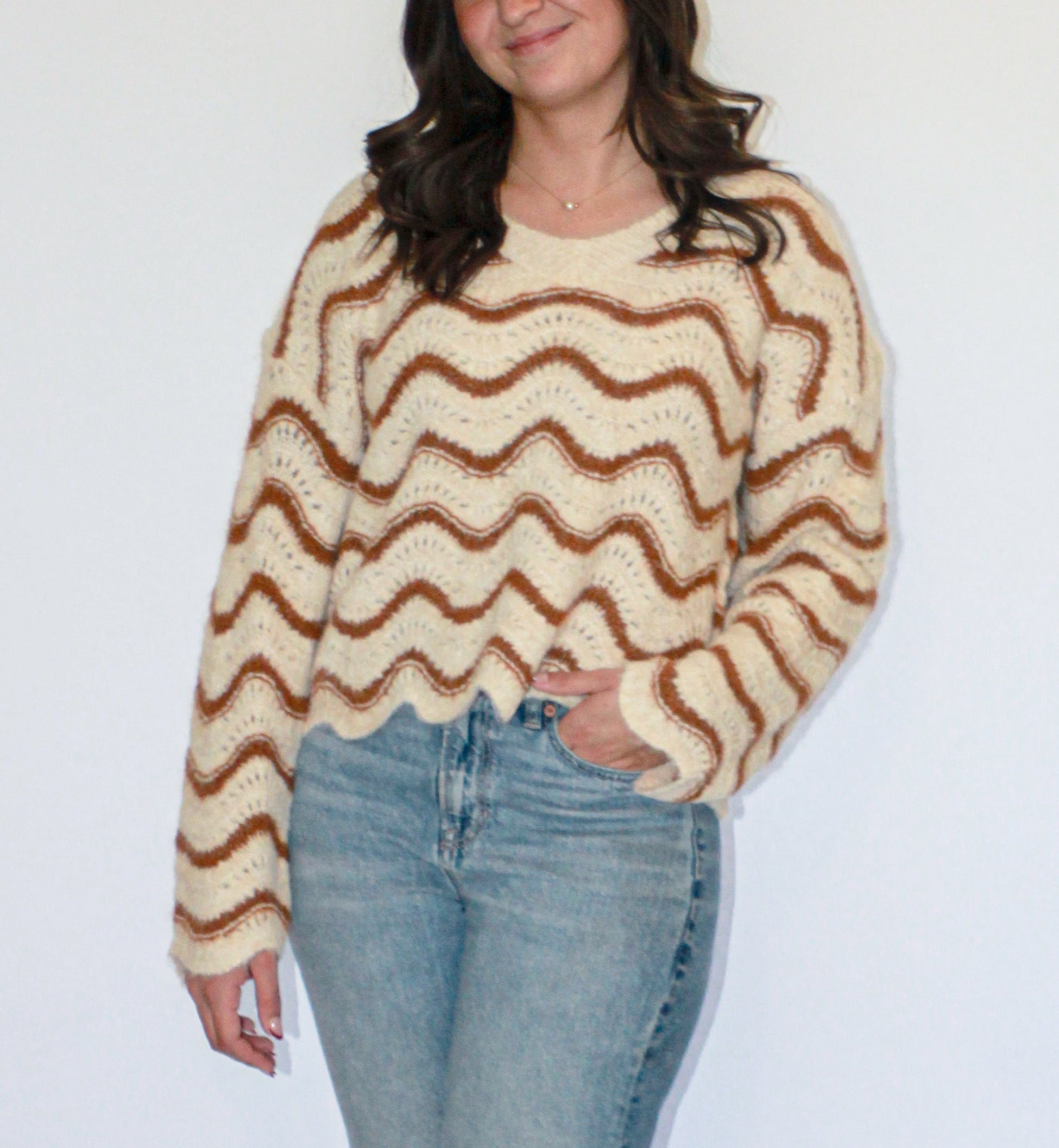 'Port' Crochet Sweater Top in Oatmeal FINAL SALE