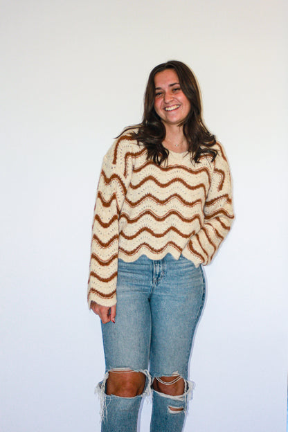 'Port' Crochet Sweater Top in Oatmeal FINAL SALE