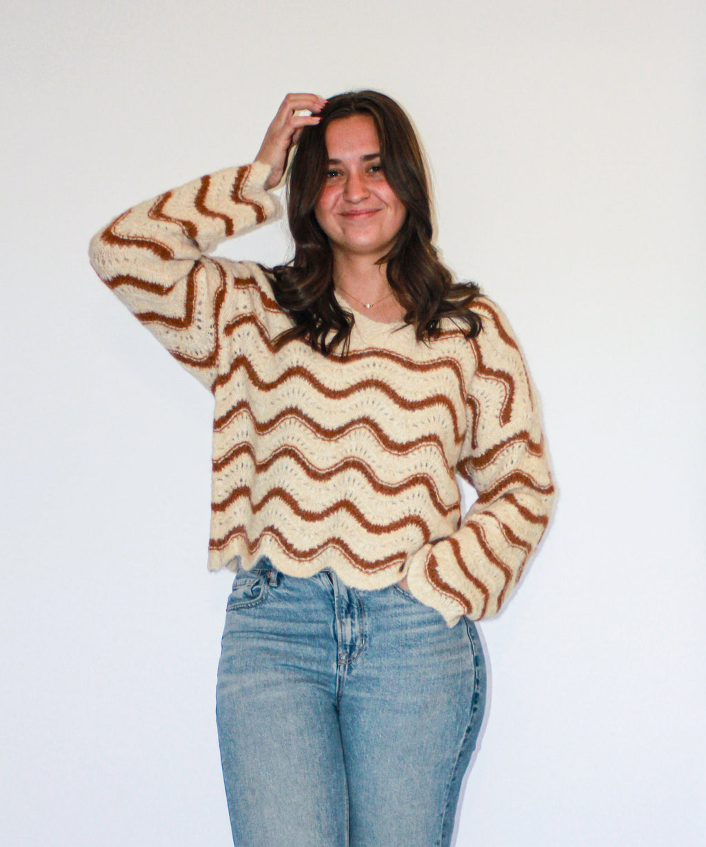 'Port' Crochet Sweater Top in Oatmeal FINAL SALE