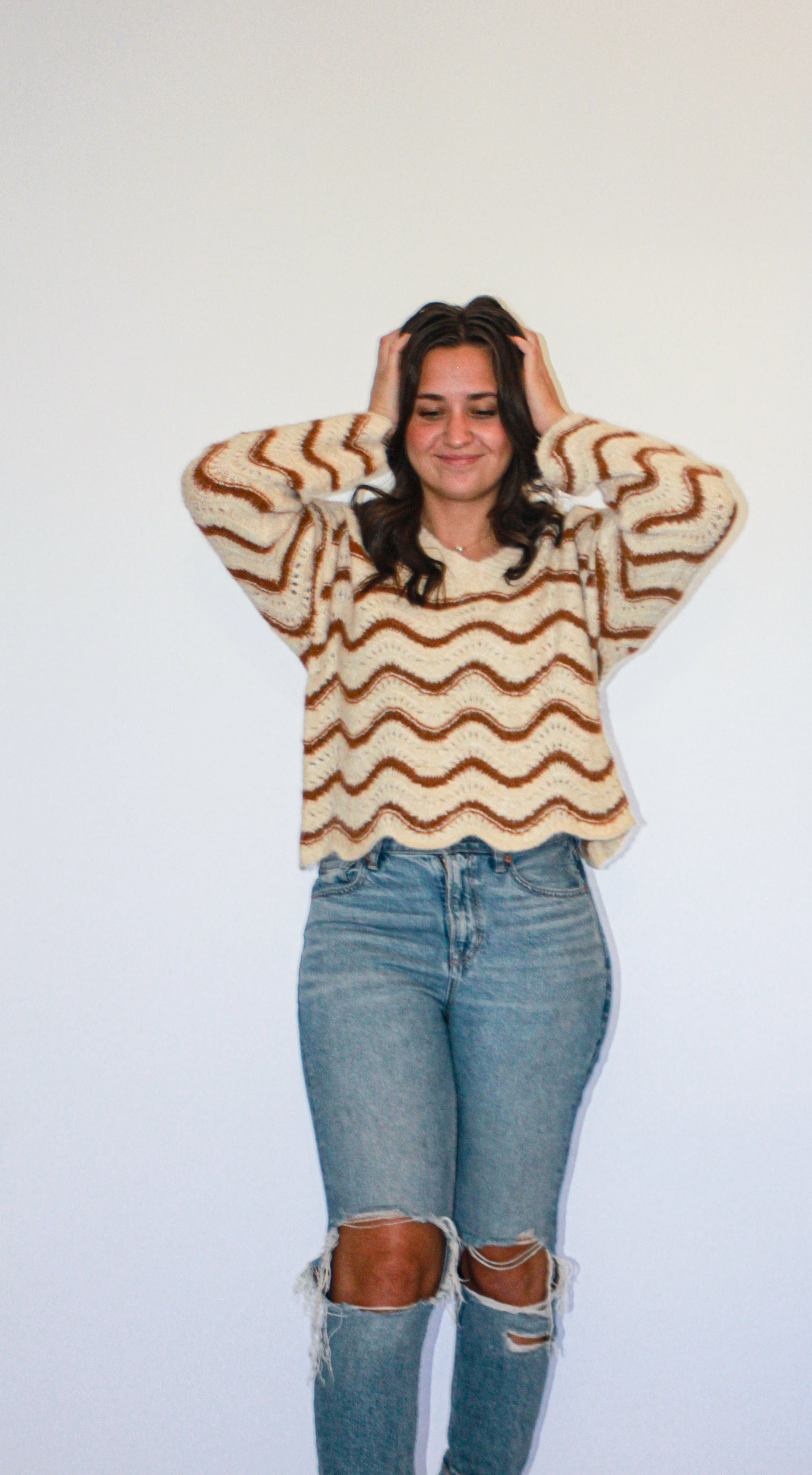 'Port' Crochet Sweater Top in Oatmeal FINAL SALE