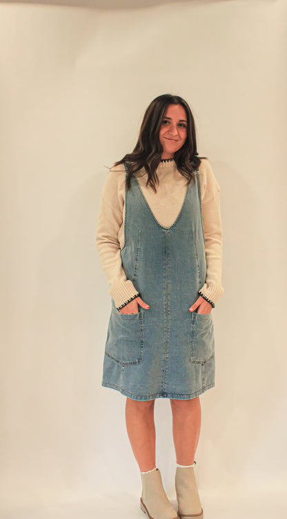 Everett Denim Jumper Dress in Light Wash