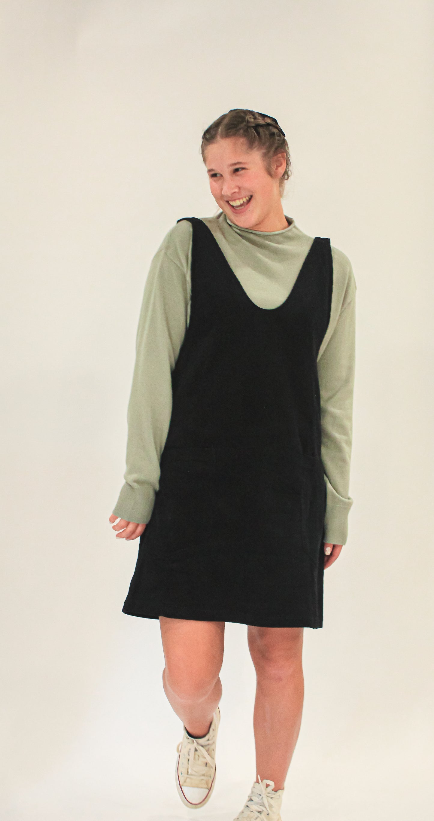 Everett Corduroy Jumper Dress in Black