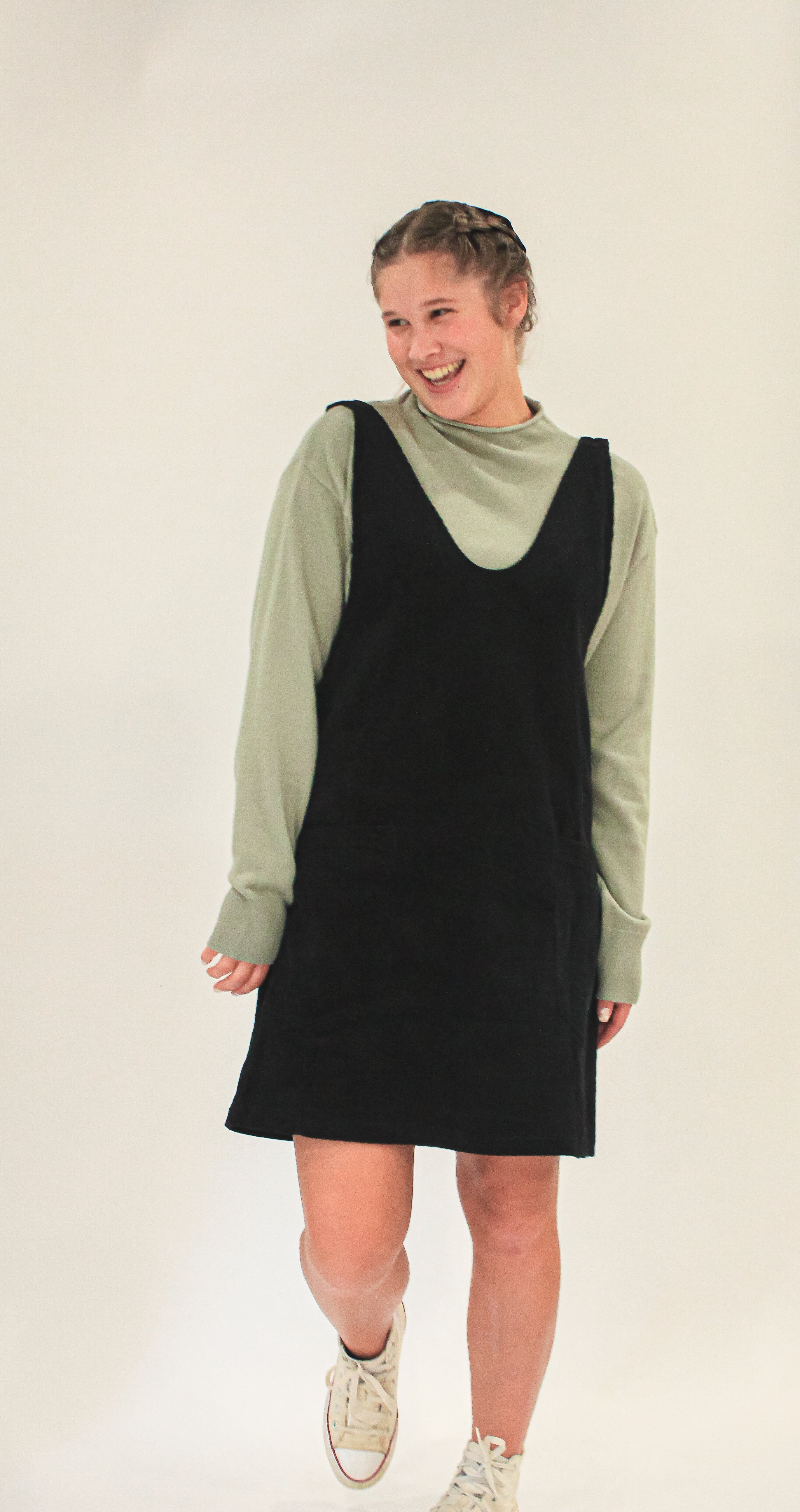 'Everett' Corduroy Jumper Dress in Black FINAL SALE