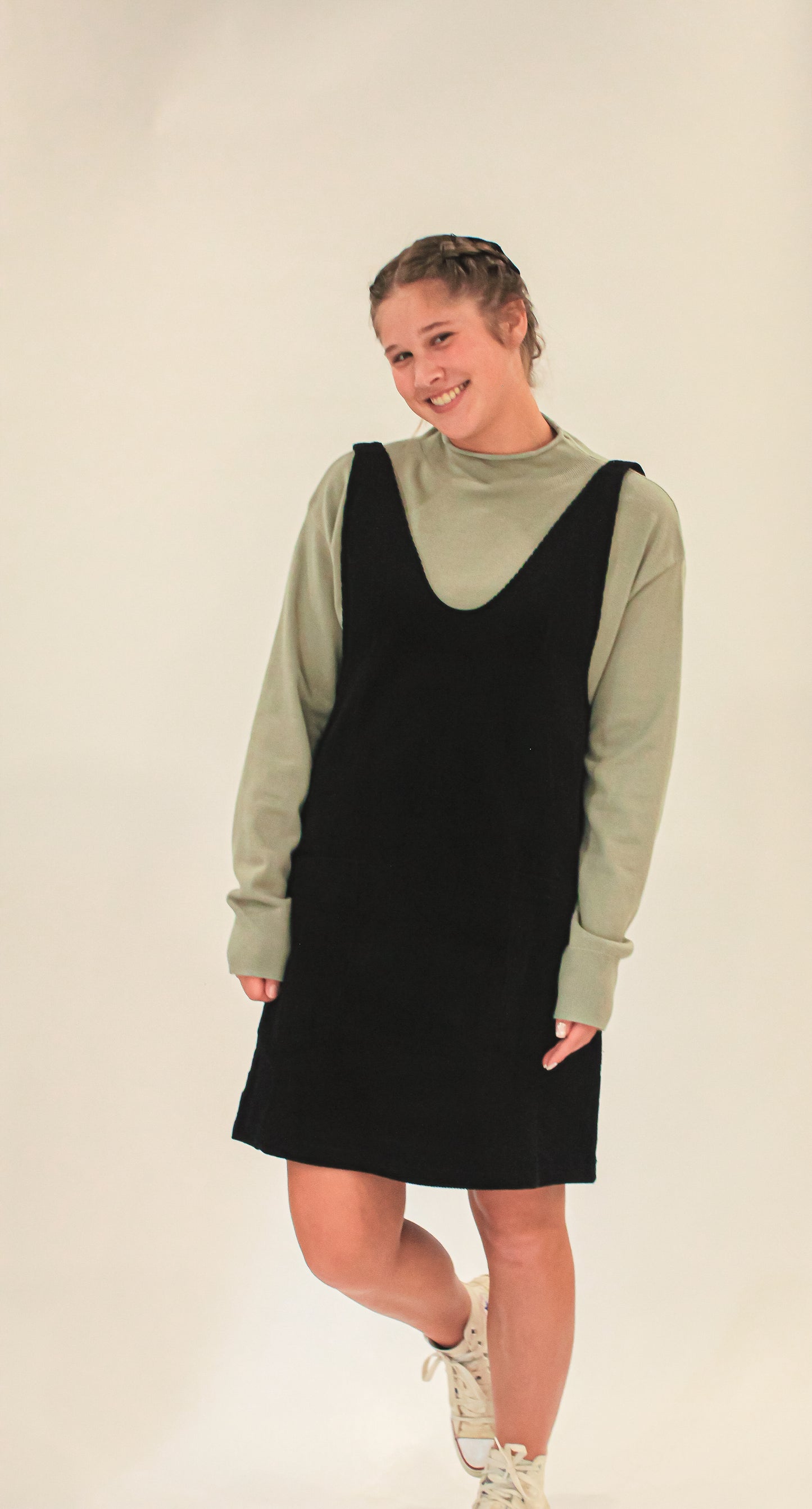 Everett Corduroy Jumper Dress in Black