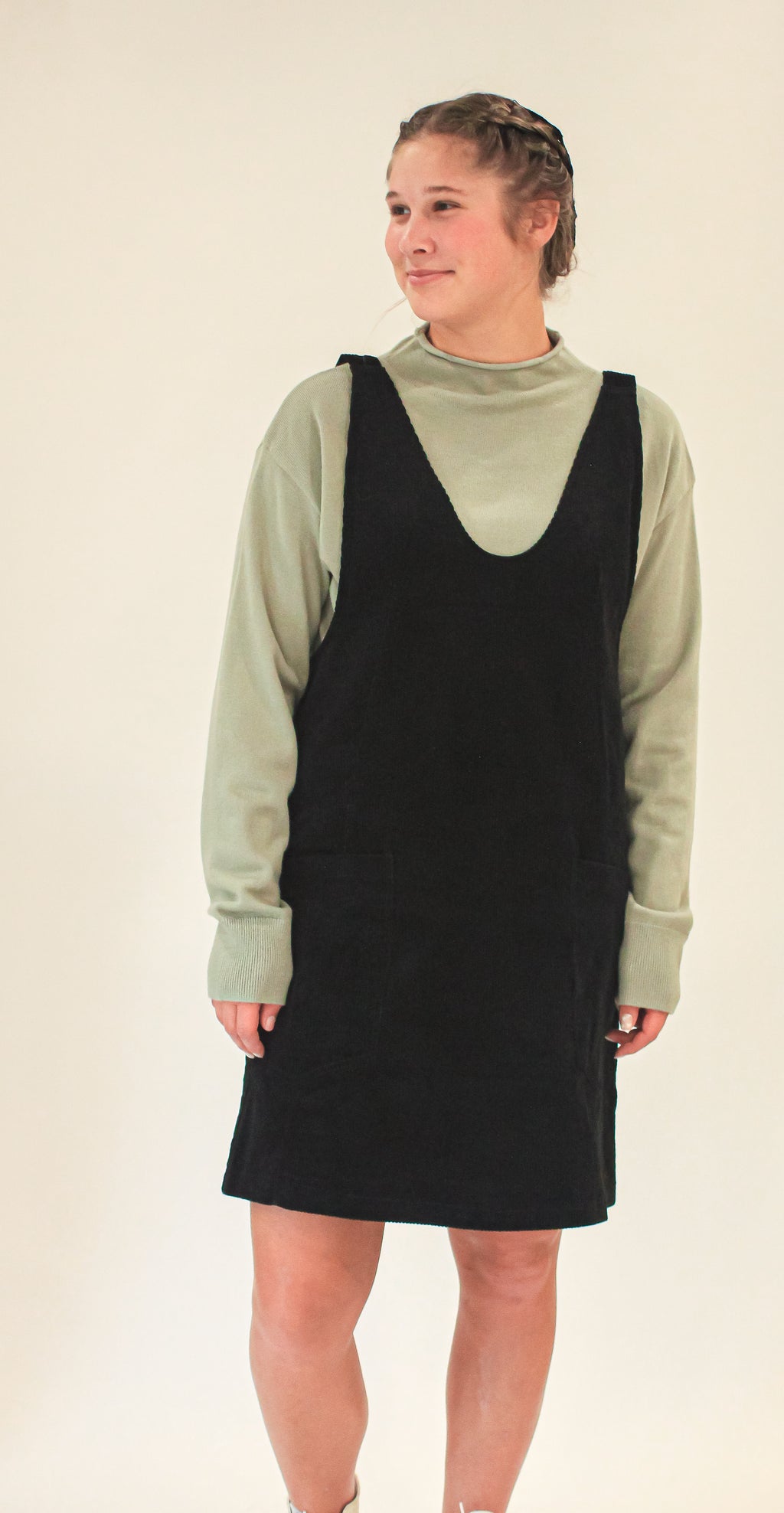 'Everett' Corduroy Jumper Dress in Black FINAL SALE