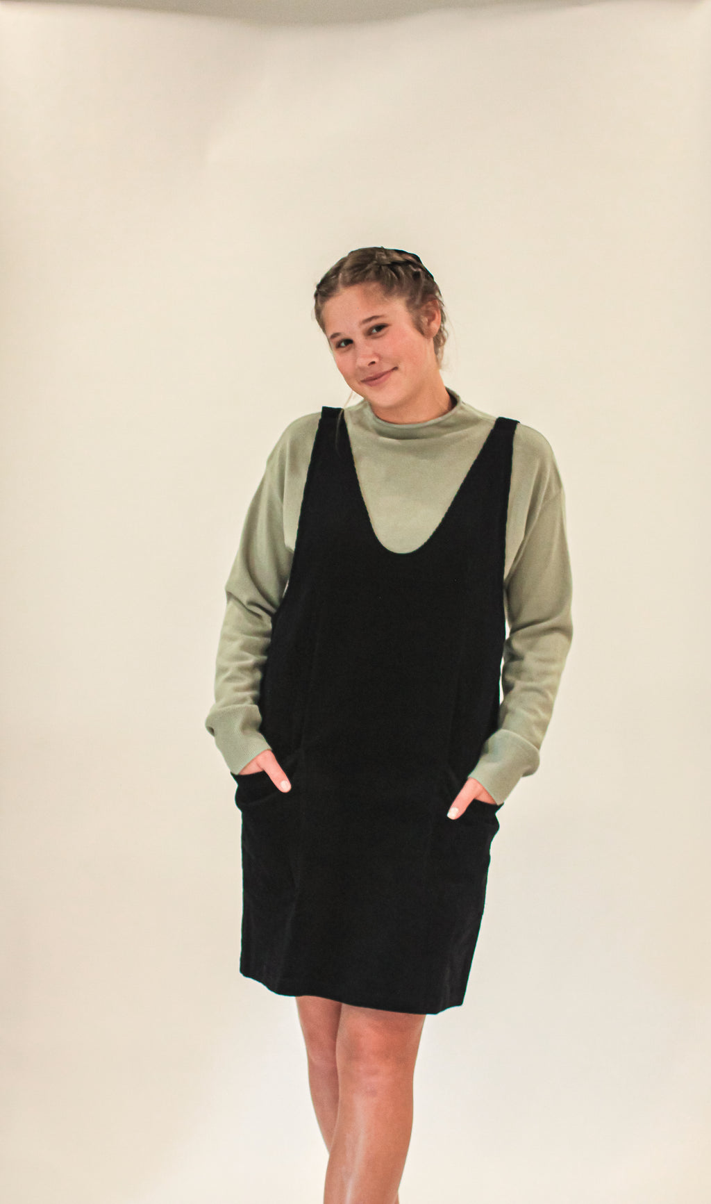 'Everett' Corduroy Jumper Dress in Black FINAL SALE