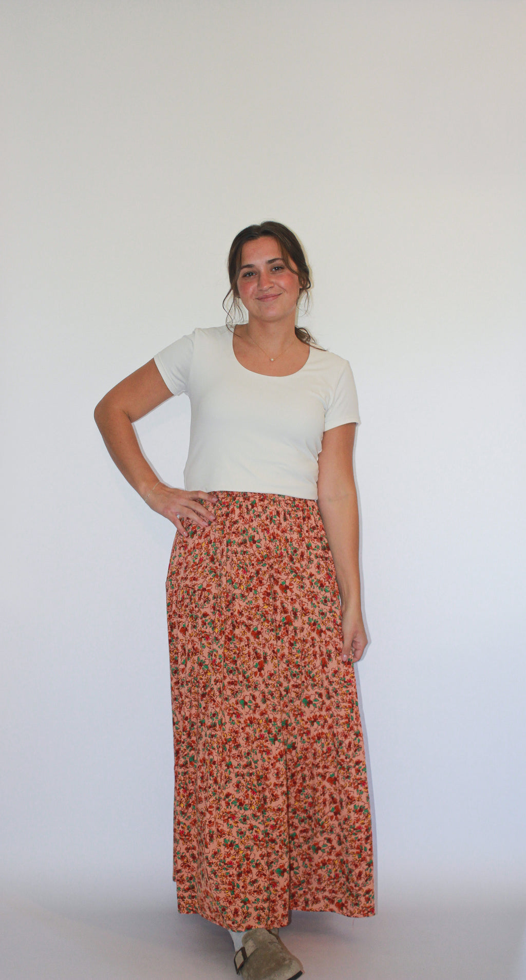 'Layla' Floral Maxi Skirt Soft Peach