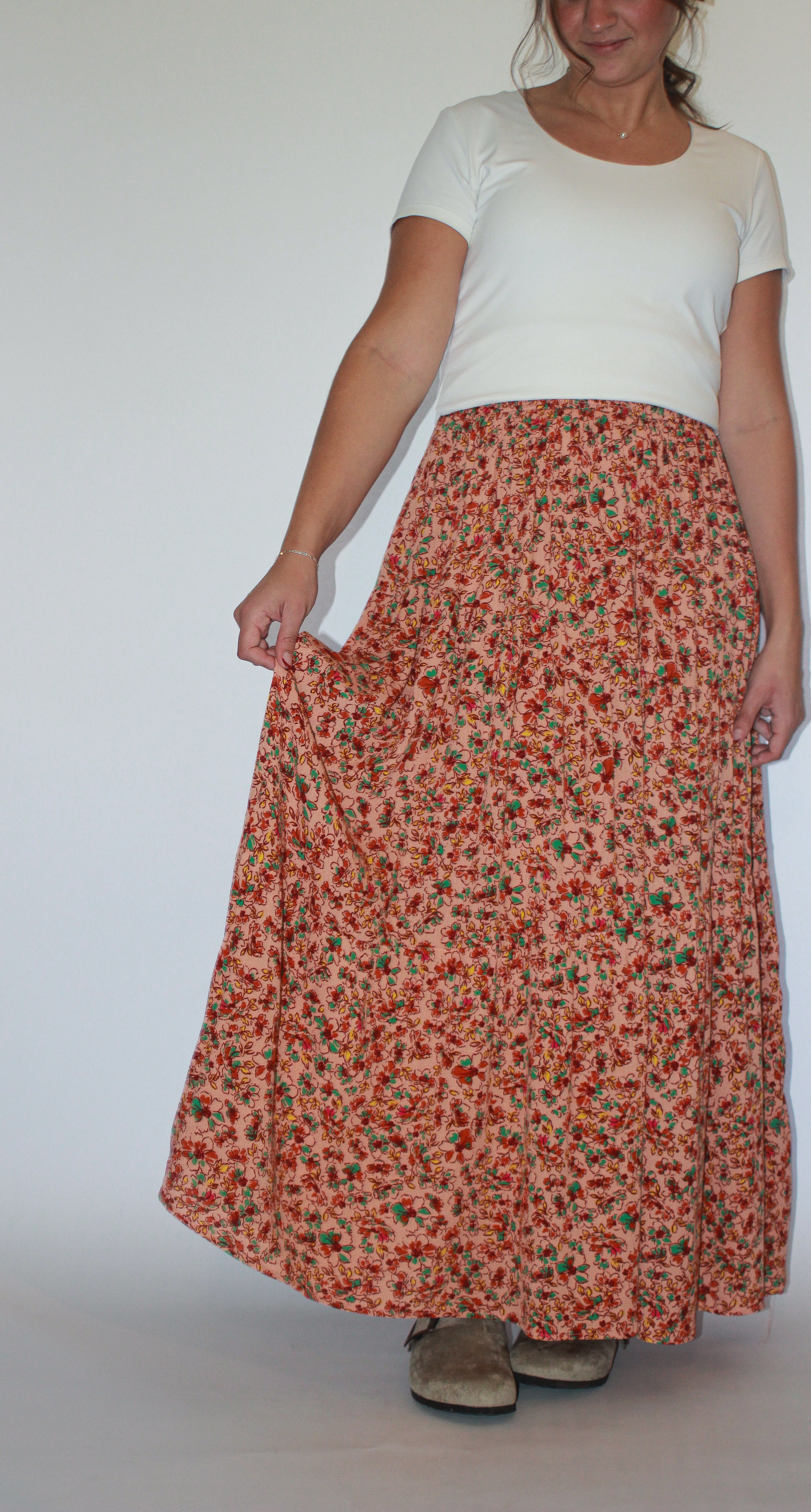 'Layla' Floral Maxi Skirt Soft Peach