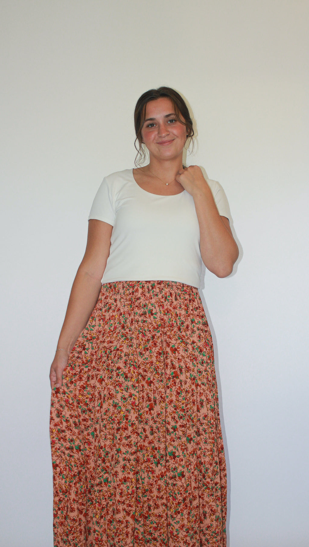 'Layla' Floral Maxi Skirt Soft Peach