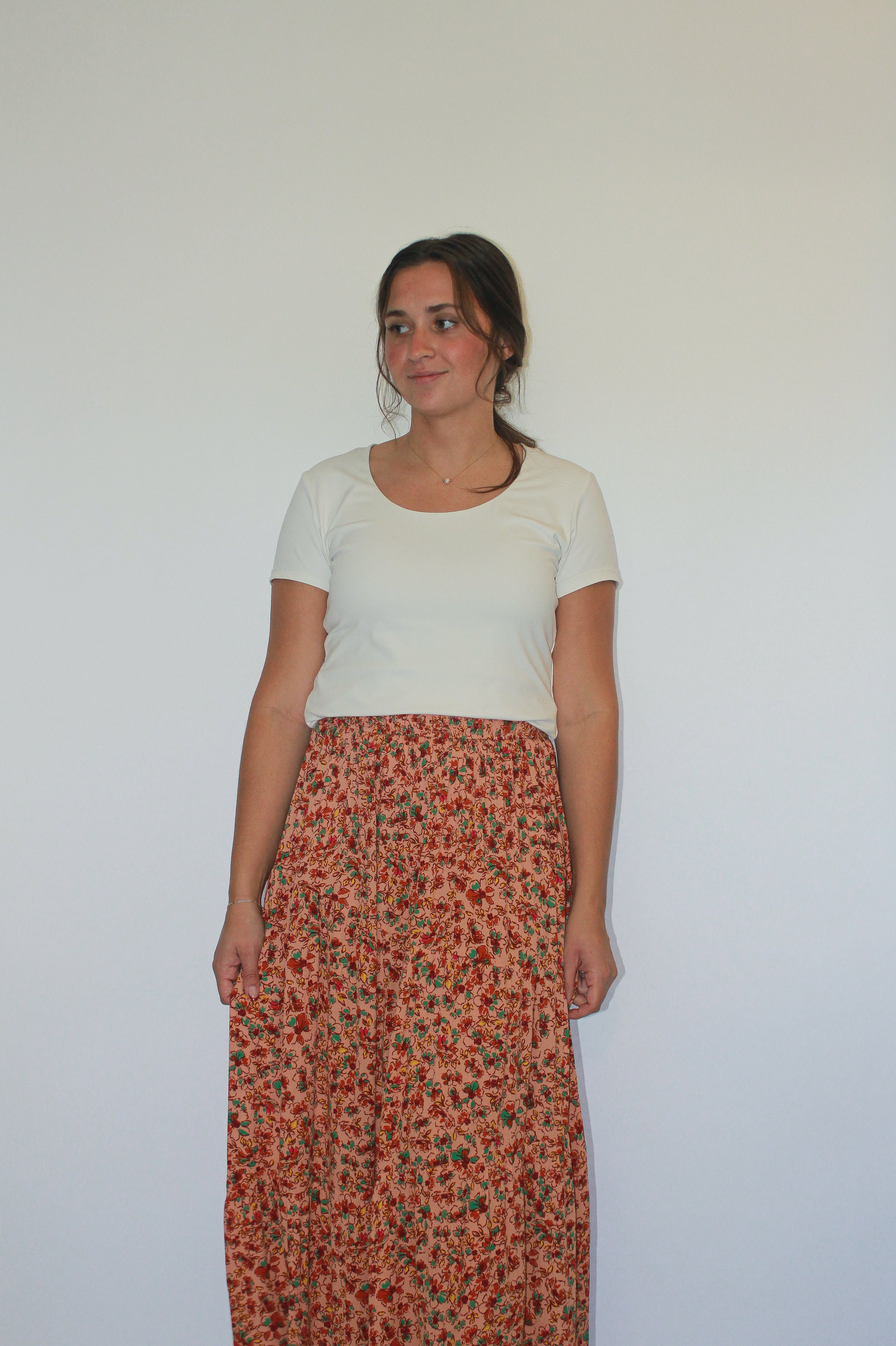 'Layla' Floral Maxi Skirt Soft Peach