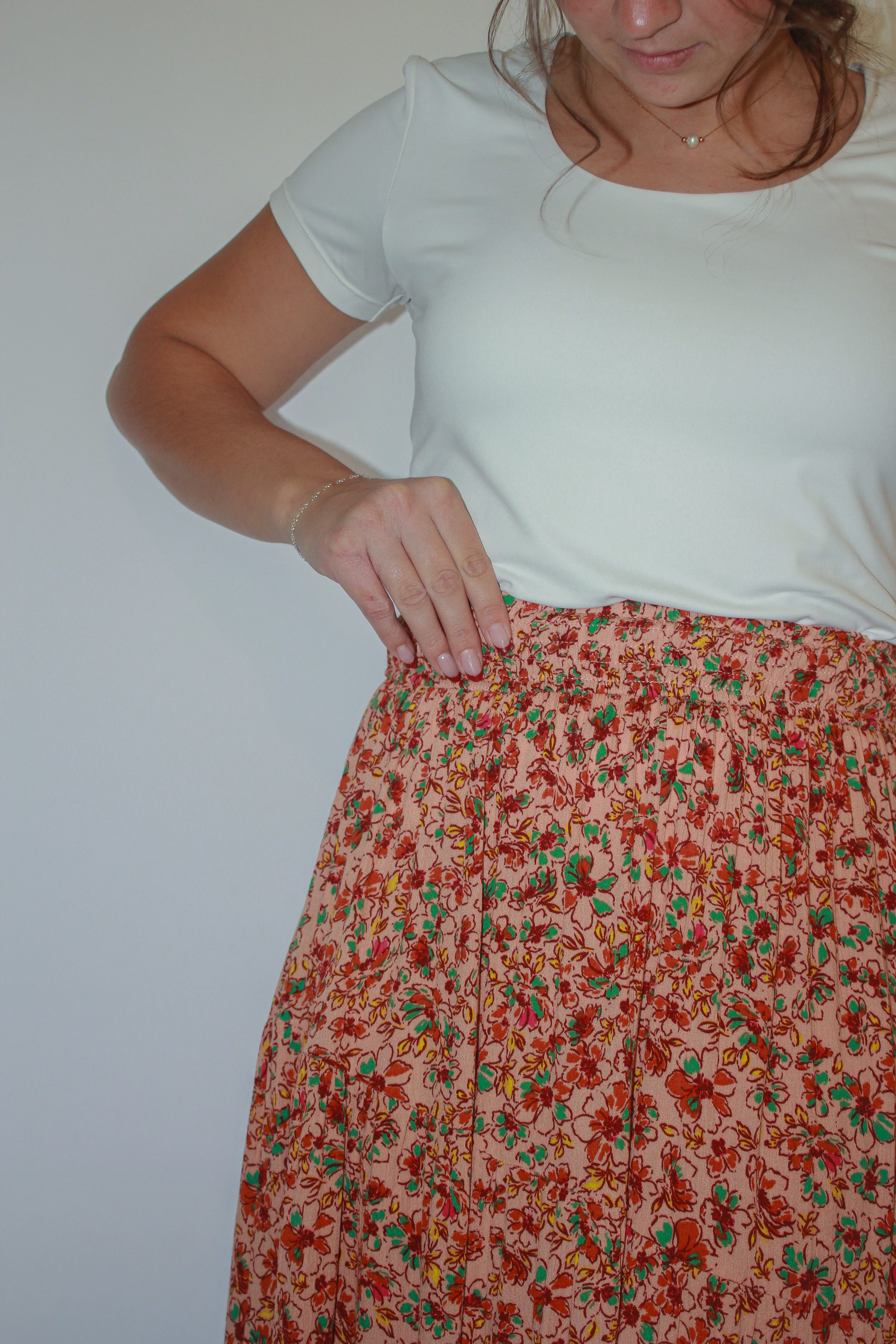 'Layla' Floral Maxi Skirt Soft Peach