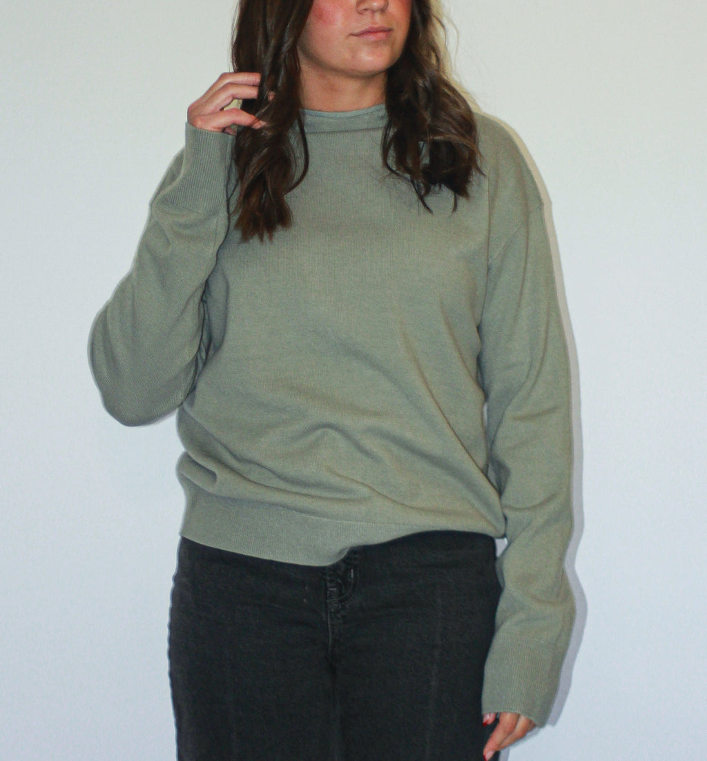 'Alex' Mock Neck Top in Soft Sage