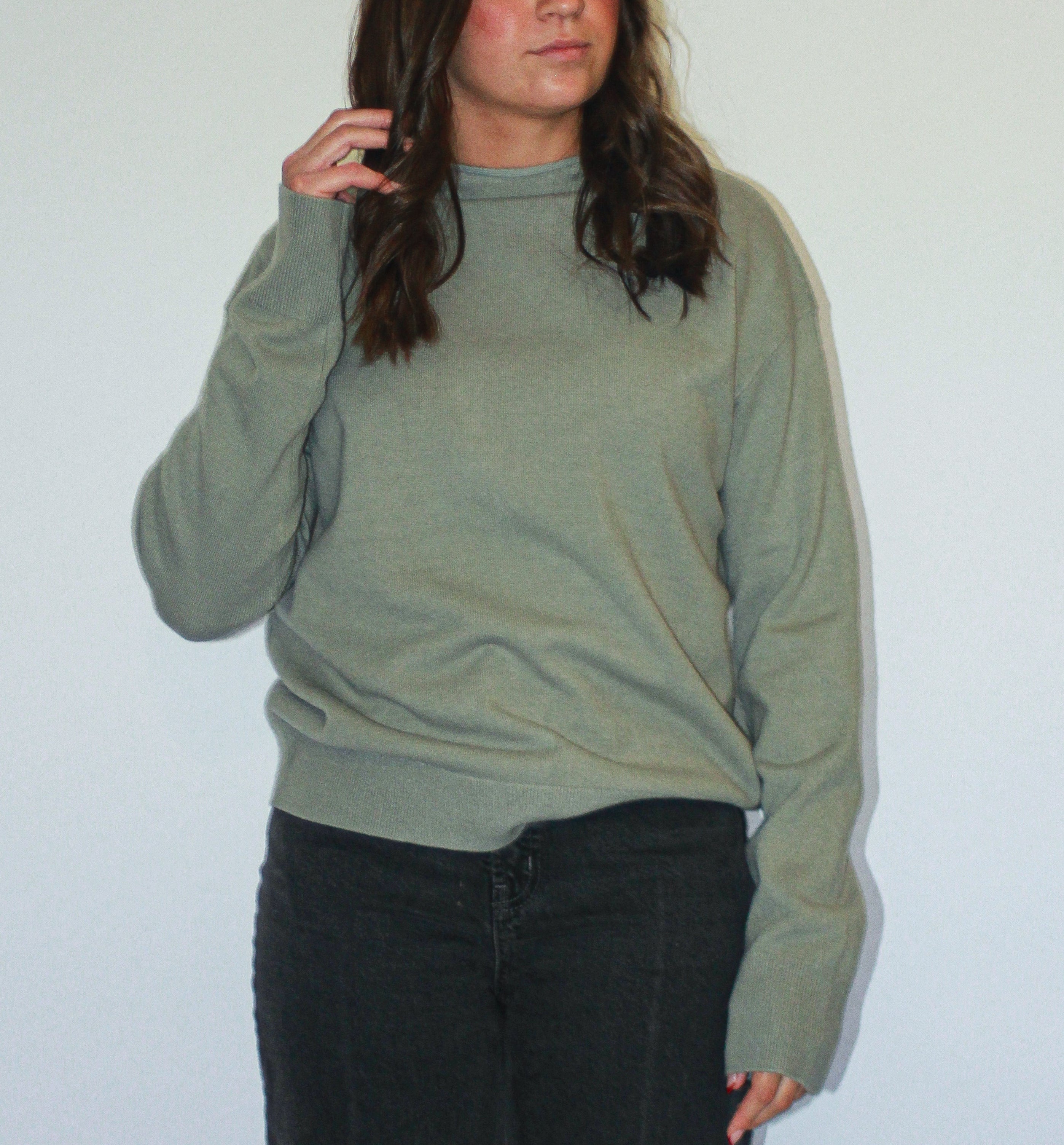 'Alex' Mock Neck Top in Soft Sage