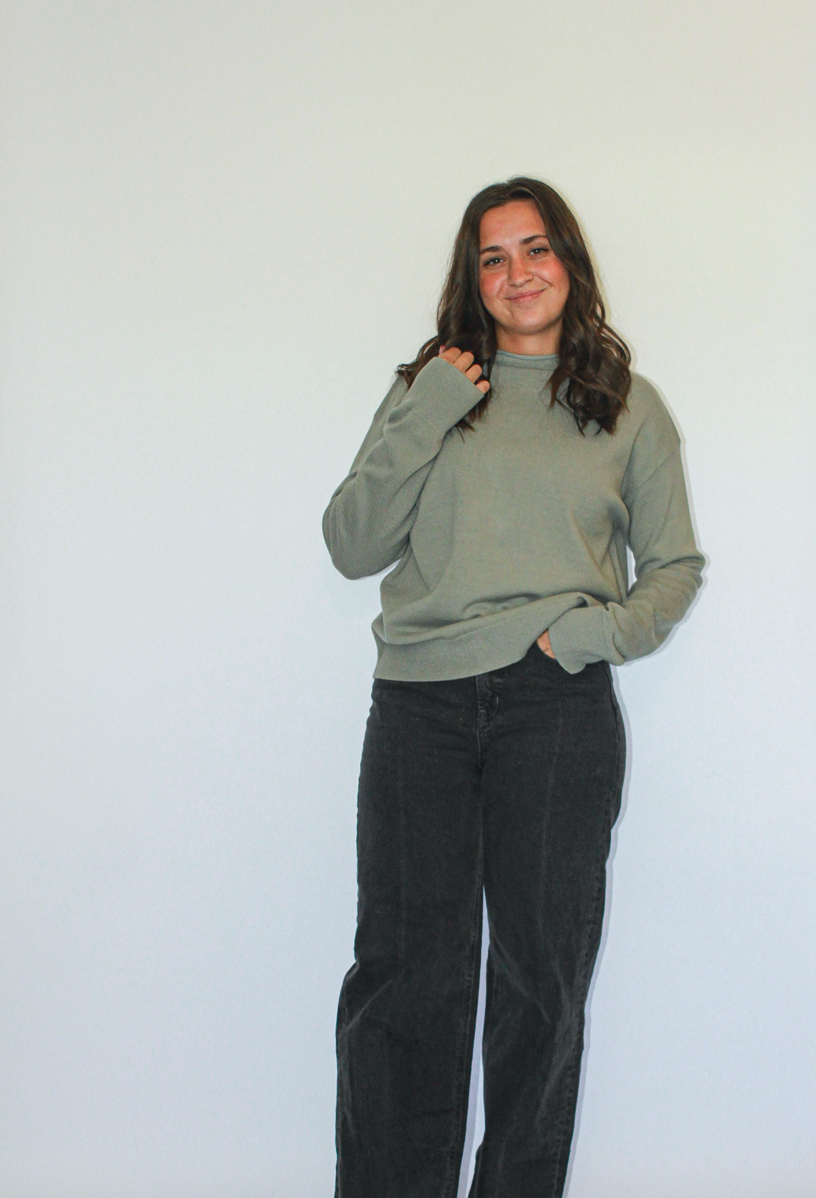 'Alex' Mock Neck Top in Soft Sage