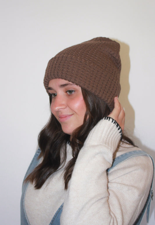 Berlin Waffle Knit Beanie in Dark Brown