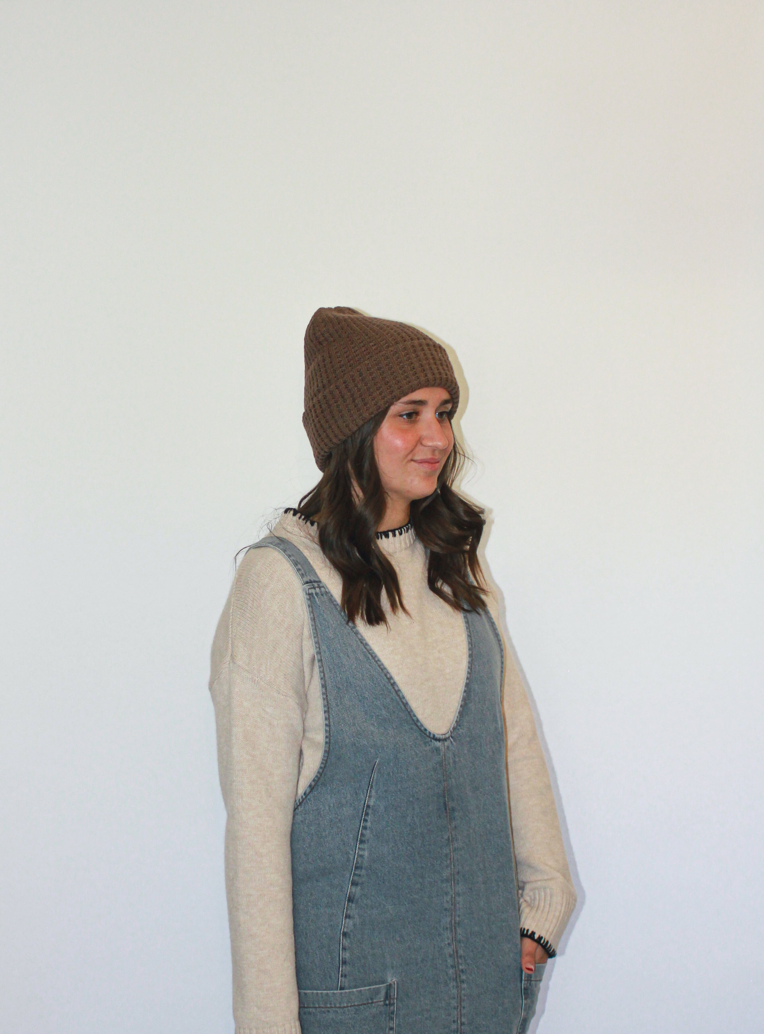 'Berlin' Waffle Knit Beanie in Dark Brown