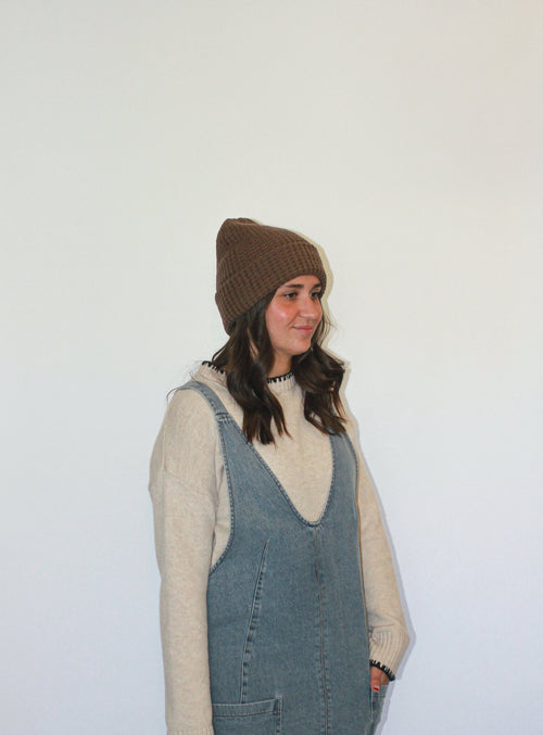 'Berlin' Waffle Knit Beanie in Dark Brown