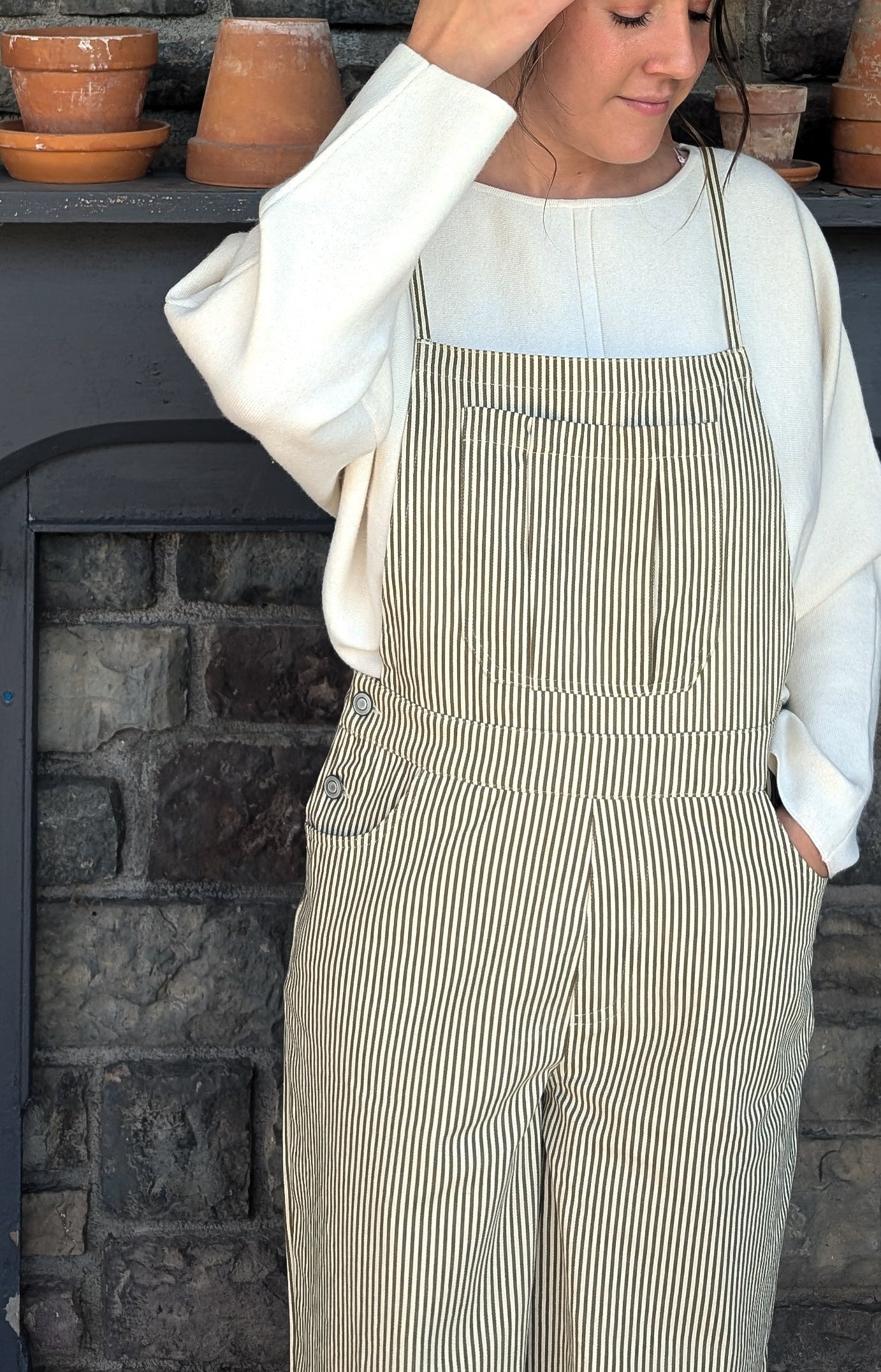 'Prescott' Stripe Overalls in Olive Green