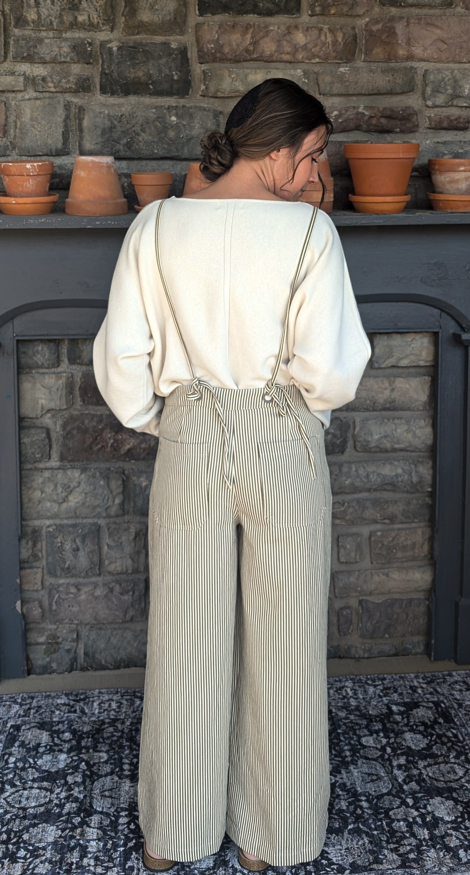 'Prescott' Stripe Overalls in Olive Green